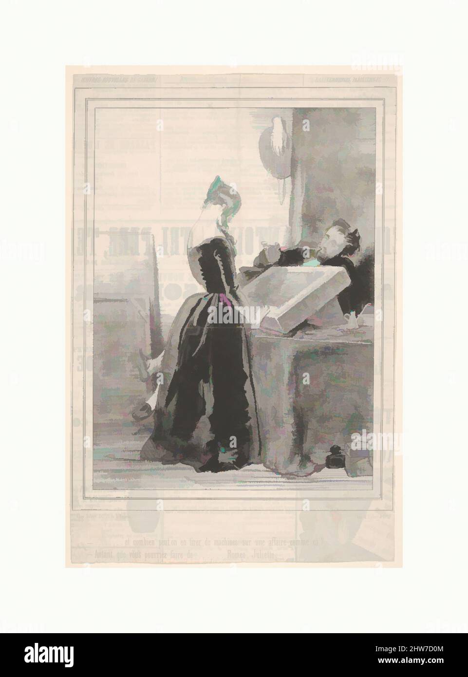 Arte ispirata da quanto si può ottenere da una vecchia cosa come quella? Quanto si può ottenere da...Romeo, Giulietta, piatto VII dalla suite parigina Follies, pubblicato in le Charivari, 25 novembre 1846, 25 novembre 1846, Litografia; primo e unico stato, foglio: 10 1/4 x 6 3/4" (26 x, opere classiche modernizzate da Artotop con un tuffo di modernità. Forme, colore e valore, impatto visivo accattivante sulle emozioni artistiche attraverso la libertà delle opere d'arte in modo contemporaneo. Un messaggio senza tempo che persegue una nuova direzione selvaggiamente creativa. Artisti che si rivolgono al supporto digitale e creano l'NFT Artotop Foto Stock