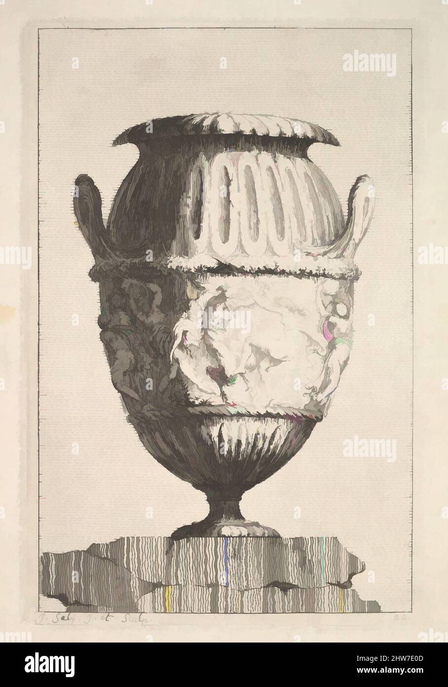 Art Inspired by Design for a Vase with a Bacchic Frieze, from: Vasi, 1746, Etching, sheet: 9 3/8 x 6 7/8 in. (23,8 x 17,5 cm), Jacques Francois Joseph Saly (francese, Valenciennes 1717–1776 Parigi, opere classiche modernizzate da Artotop con un tuffo di modernità. Forme, colore e valore, impatto visivo accattivante sulle emozioni artistiche attraverso la libertà delle opere d'arte in modo contemporaneo. Un messaggio senza tempo che persegue una nuova direzione selvaggiamente creativa. Artisti che si rivolgono al supporto digitale e creano l'NFT Artotop Foto Stock