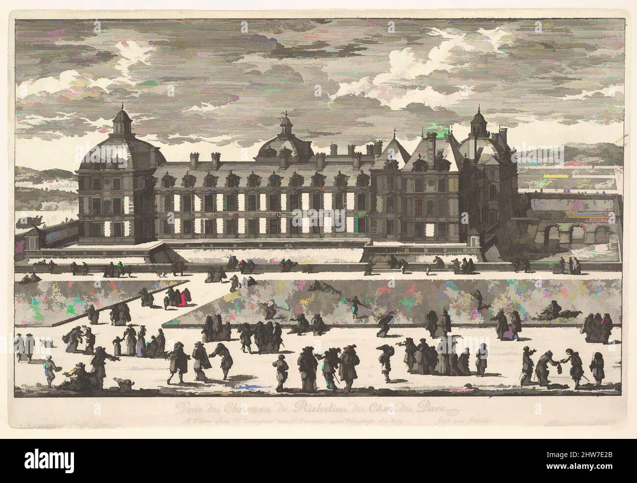 Arte ispirata a Veüe du Château de Richelieu du Côté du Parc, 17th secolo, incisione, foglio: 11 x 14 1/16 poll. (27,9 x 35,7 cm), Adam Perelle (francese, Parigi 1640–1695 Parigi, opere classiche modernizzate da Artotop con un tuffo di modernità. Forme, colore e valore, impatto visivo accattivante sulle emozioni artistiche attraverso la libertà delle opere d'arte in modo contemporaneo. Un messaggio senza tempo che persegue una nuova direzione selvaggiamente creativa. Artisti che si rivolgono al supporto digitale e creano l'NFT Artotop Foto Stock