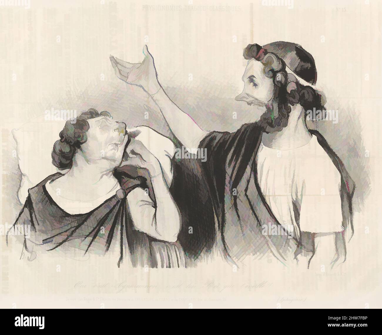 Arte ispirata a Oui c'est Agamemnon c'est ton Roi qui t'éveille!...' (Iphigénie), piatto 13 della serie Physionomies tragico-classiques, pubblicato in le Charivari, 27 aprile 1841, litografia, foglio: 10 3/16 x 14 11/16 in. (25,9 x 37,3 cm), stampe, Honoré Daumier (francese, Marsiglia, opere classiche modernizzate da Artotop con un tuffo di modernità. Forme, colore e valore, impatto visivo accattivante sulle emozioni artistiche attraverso la libertà delle opere d'arte in modo contemporaneo. Un messaggio senza tempo che persegue una nuova direzione selvaggiamente creativa. Artisti che si rivolgono al supporto digitale e creano l'NFT Artotop Foto Stock