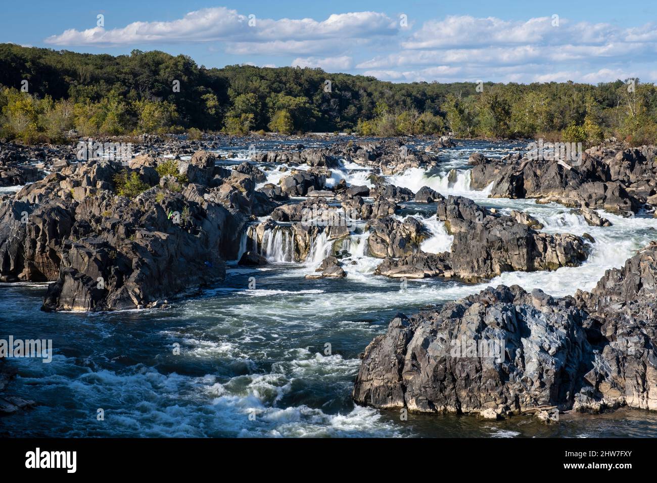 Virginia. Great Falls Park. Grandi cascate del Potomac, vista pomeridiana. Foto Stock