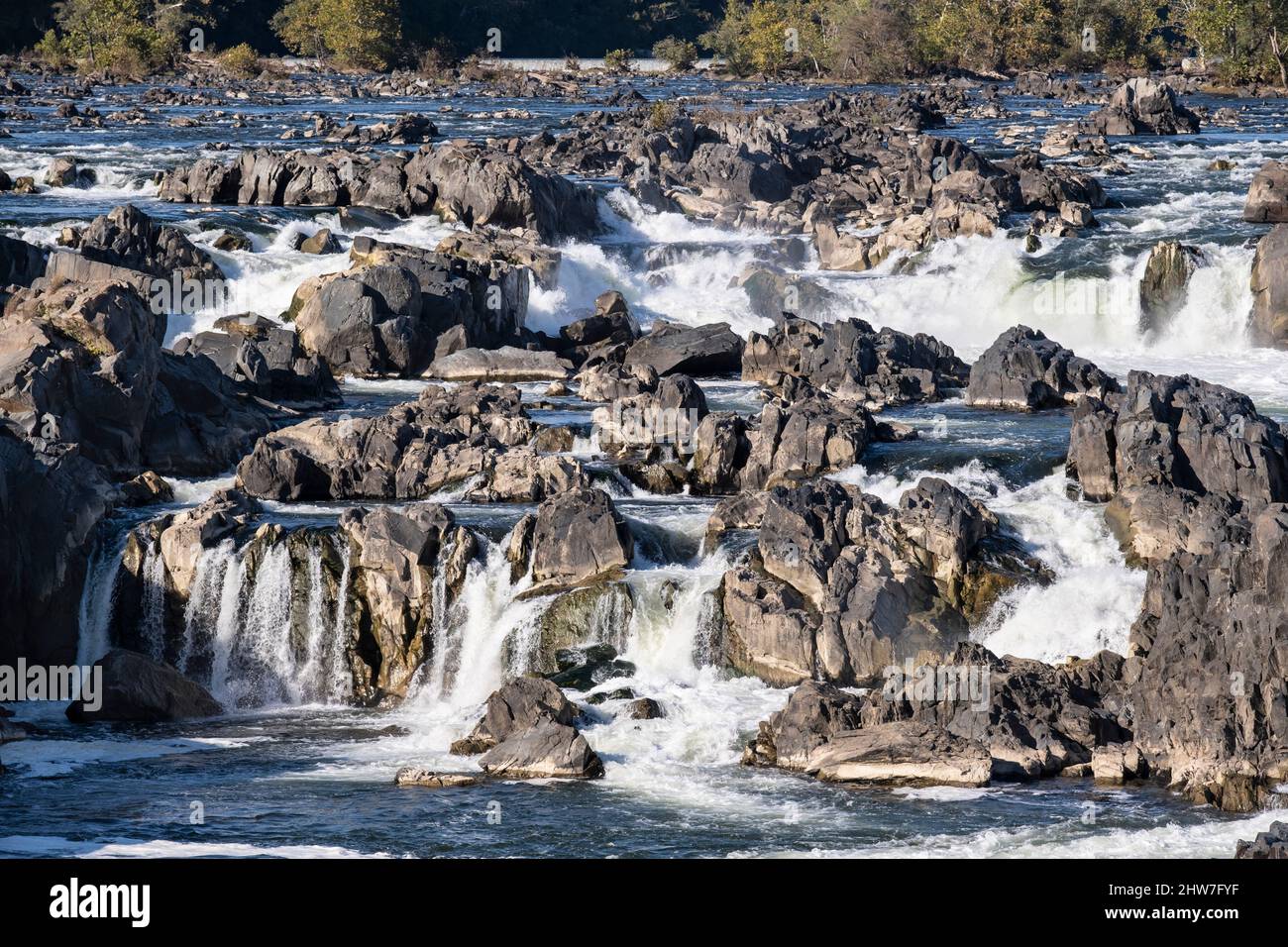 Virginia. Great Falls Park. Grandi cascate del Potomac, vista pomeridiana. Foto Stock