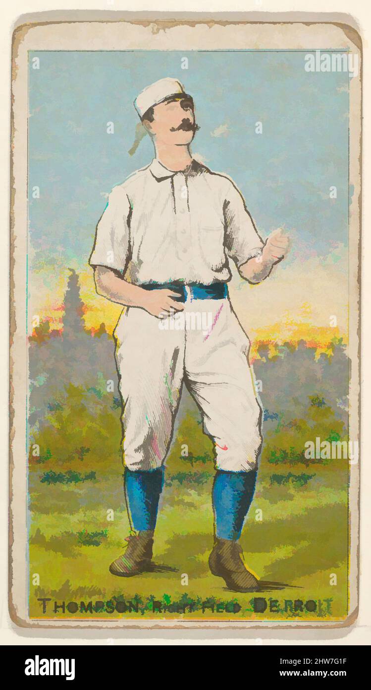 Art Inspired by Thompson, Right Field, Detroit, from the Gold Coin series (N284) for Gold Coin Chewing Tobacco, 1887, Commercial color litography reproducing drawings, Sheet: 3 1/16 x 1 3/4 in. (7,7 x 4,5 cm), carte commerciali della serie 'Gold Coin' (N284), pubblicata da D. Buchner in, opere classiche modernizzate da Artotop con un tuffo di modernità. Forme, colore e valore, impatto visivo accattivante sulle emozioni artistiche attraverso la libertà delle opere d'arte in modo contemporaneo. Un messaggio senza tempo che persegue una nuova direzione selvaggiamente creativa. Artisti che si rivolgono al supporto digitale e creano l'NFT Artotop Foto Stock