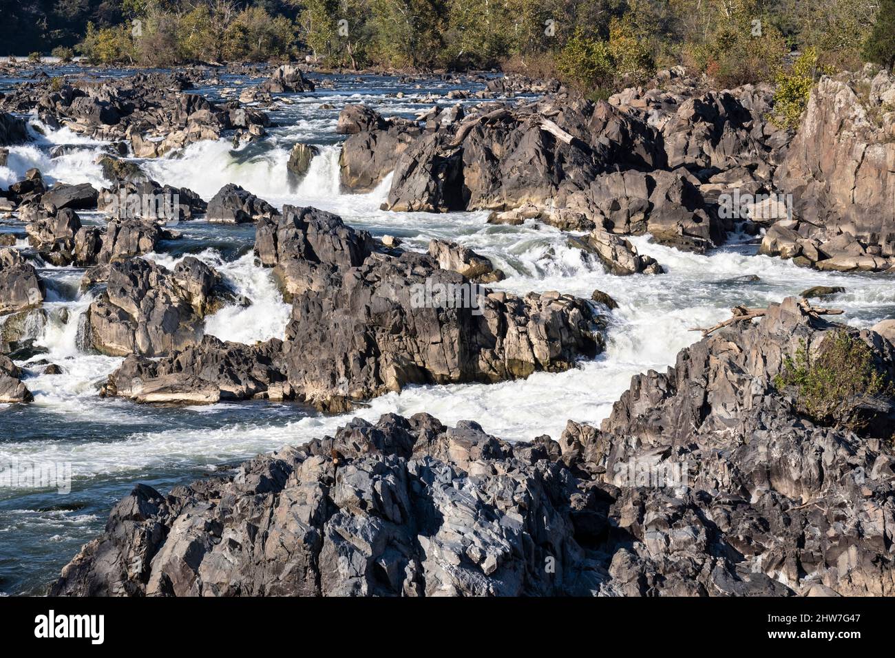 Virginia. Great Falls Park. Grandi cascate del Potomac, vista pomeridiana. Foto Stock