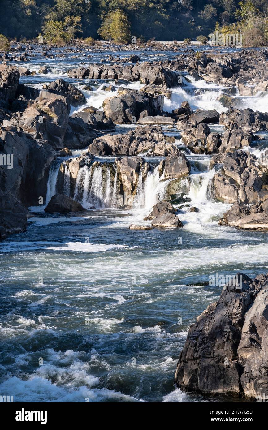 Virginia. Great Falls Park. Grandi cascate del Potomac, vista pomeridiana. Foto Stock