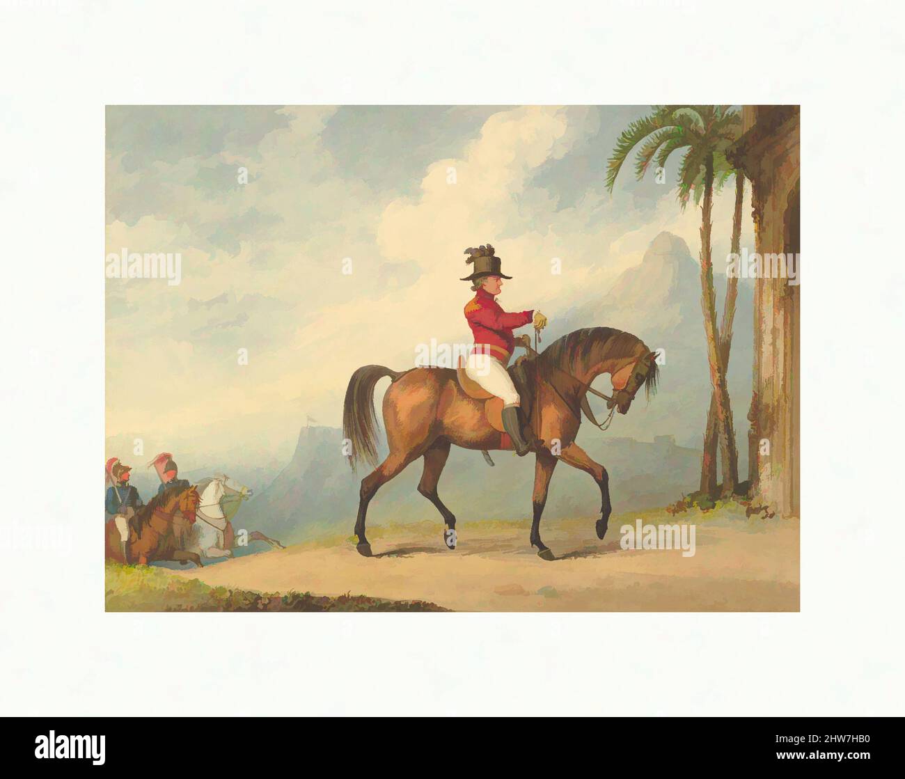 Arte ispirata da Sir John Floyd su Horseback, ca. 1800–1814, acquerello, foglio: 7 3/8 x 6 1/4 pollici (18,8 x 15,8 cm), disegni, Richard Westall (British, Reepham, Norfolk 1765–1836 Londra), Westall qui utilizza l'acquerello per combinare dettagli di uniforme e visage con una posa dinamica e, opere classiche modernizzate da Artotop con un tuffo di modernità. Forme, colore e valore, impatto visivo accattivante sulle emozioni artistiche attraverso la libertà delle opere d'arte in modo contemporaneo. Un messaggio senza tempo che persegue una nuova direzione selvaggiamente creativa. Artisti che si rivolgono al supporto digitale e creano l'NFT Artotop Foto Stock