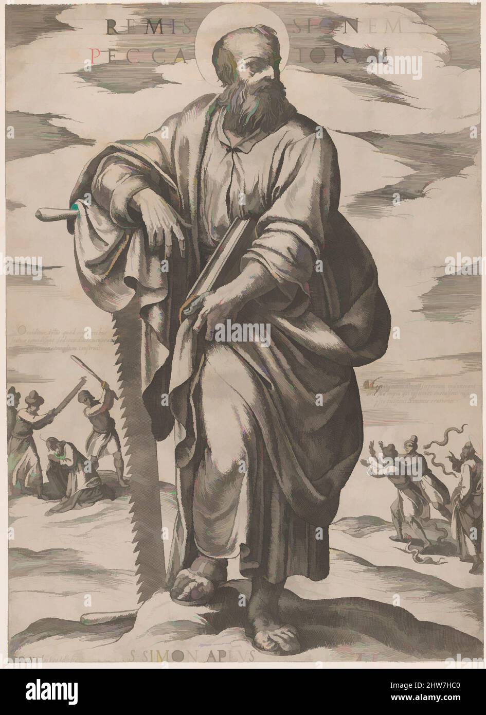 Arte ispirata a San Simone, da "Cristo, Maria e gli Apostoli", ca. 1590–ca. 1610, Etching; primo stato di due (Bartsch), stampe, Antonio Tempesta (italiano, Firenze 1555–1630 Roma, opere classiche modernizzate da Artotop con un tuffo di modernità. Forme, colore e valore, impatto visivo accattivante sulle emozioni artistiche attraverso la libertà delle opere d'arte in modo contemporaneo. Un messaggio senza tempo che persegue una nuova direzione selvaggiamente creativa. Artisti che si rivolgono al supporto digitale e creano l'NFT Artotop Foto Stock