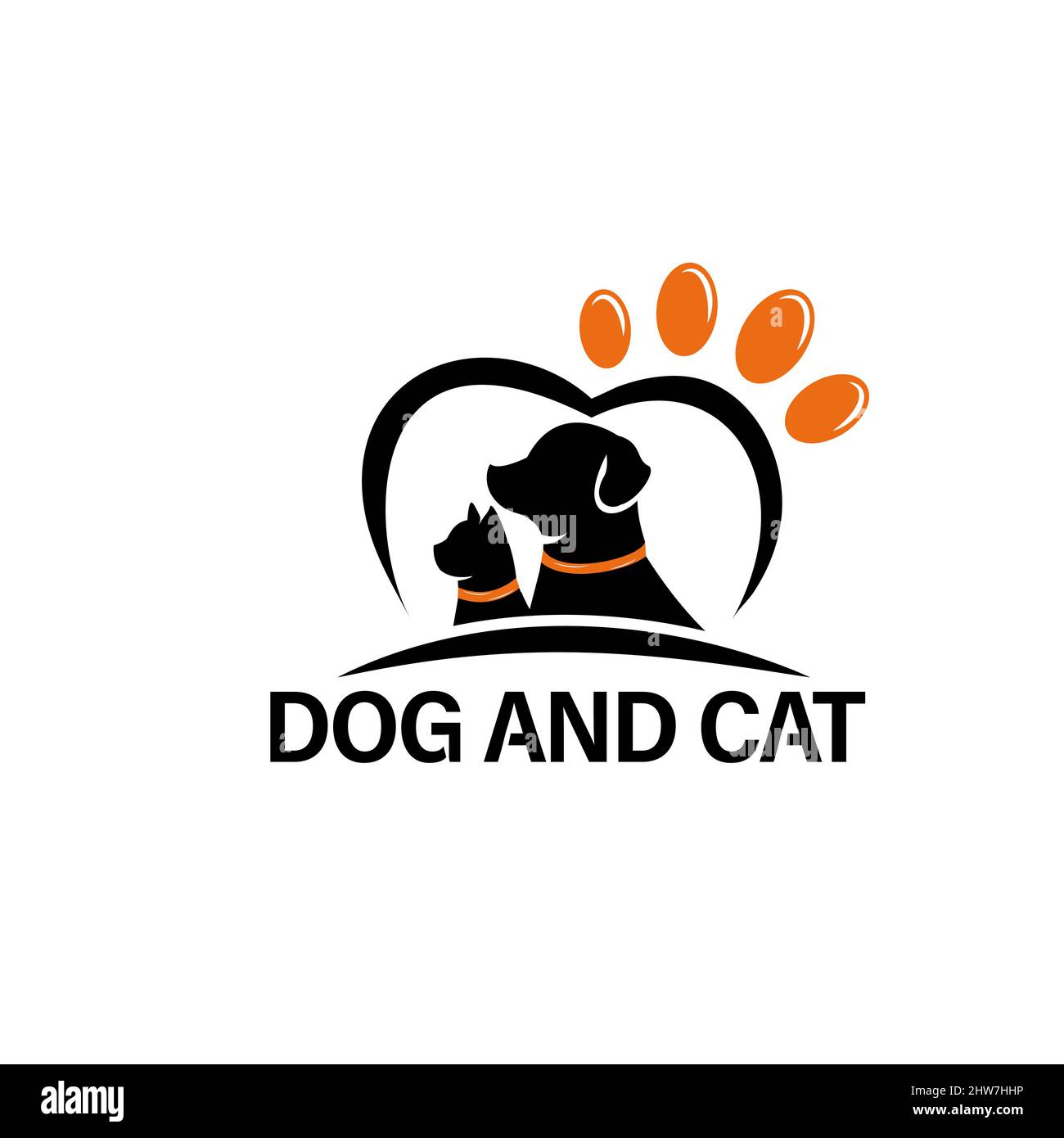 Logo design PET shop concetto cane e gatto amore logo modello vettoriale Illustrazione Vettoriale