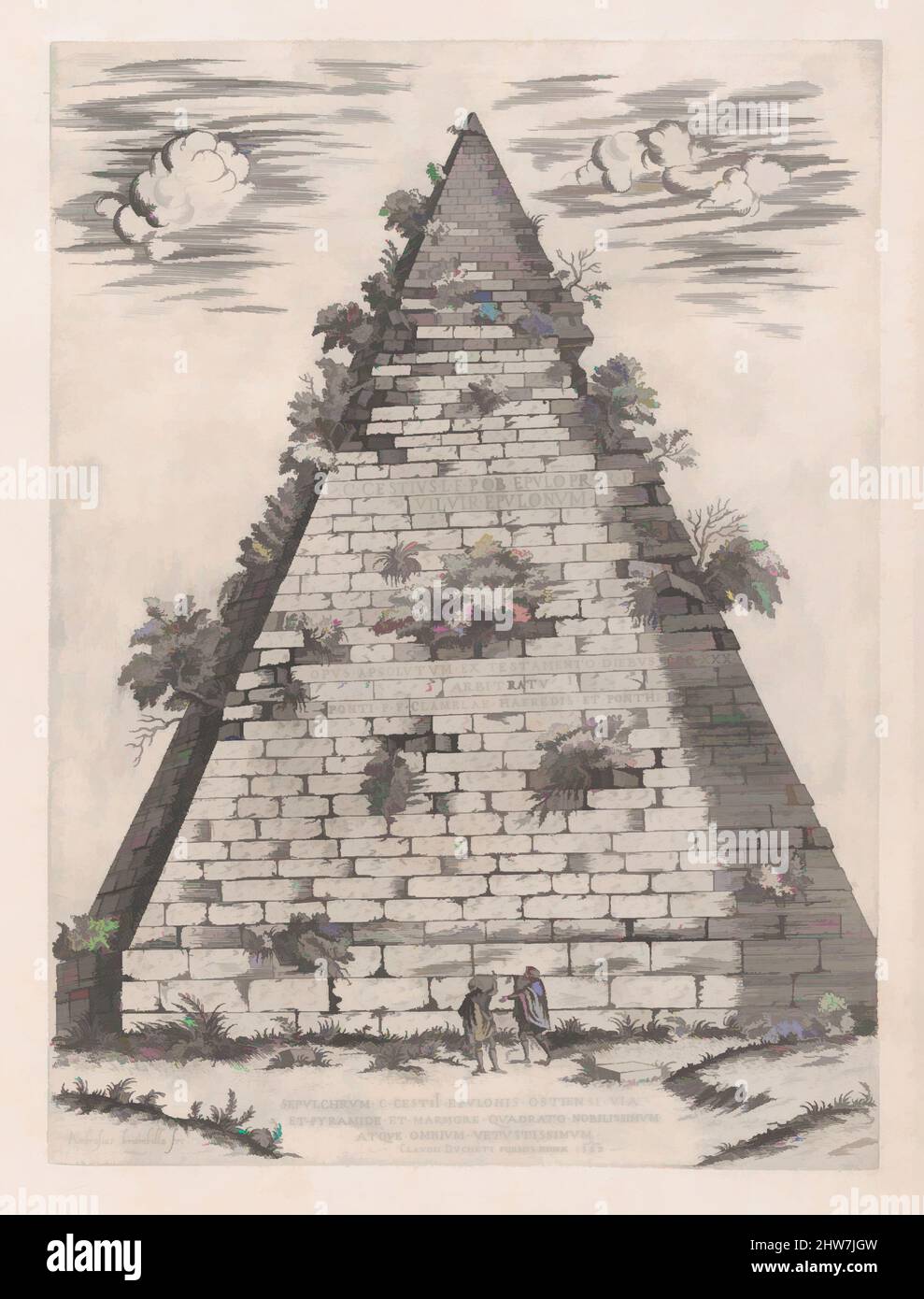 Arte ispirata a Speculum Romanae Magnificentiae: Piramide di Caius Cestius, 1582, incisione e incisione, foglio: 18 13/16 x 13 3/16 in. (47,8 x 33,5 cm), Prints, Giovanni Ambrogio Brambilla (Roma attiva, 1575–99, opere classiche modernizzate da Artotop con un tuffo di modernità. Forme, colore e valore, impatto visivo accattivante sulle emozioni artistiche attraverso la libertà delle opere d'arte in modo contemporaneo. Un messaggio senza tempo che persegue una nuova direzione selvaggiamente creativa. Artisti che si rivolgono al supporto digitale e creano l'NFT Artotop Foto Stock