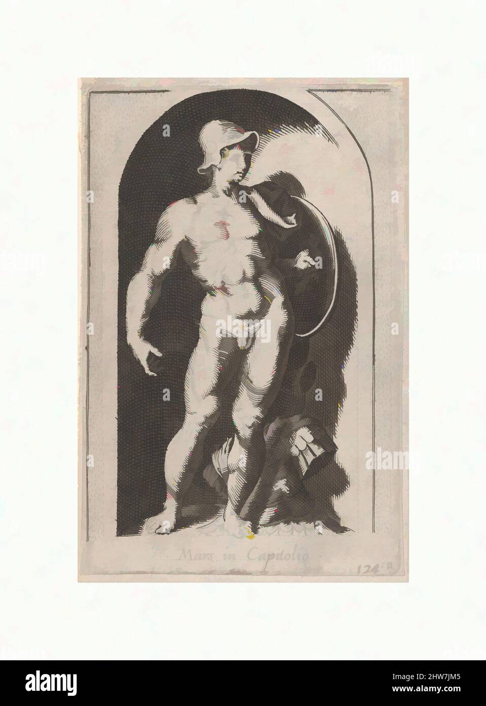 Arte ispirata a Speculum Romanae Magnificentiae: Marte (Marte in Capitolio), 16th secolo, incisione, foglio: 16 5/8 x 13 1/8 pollici. (42,3 x 33,3 cm), Prints, Anonymous, dopo Philippe Thomassin (francese, Troyes 1562–1622 Roma, opere classiche modernizzate da Artotop con un tuffo di modernità. Forme, colore e valore, impatto visivo accattivante sulle emozioni artistiche attraverso la libertà delle opere d'arte in modo contemporaneo. Un messaggio senza tempo che persegue una nuova direzione selvaggiamente creativa. Artisti che si rivolgono al supporto digitale e creano l'NFT Artotop Foto Stock