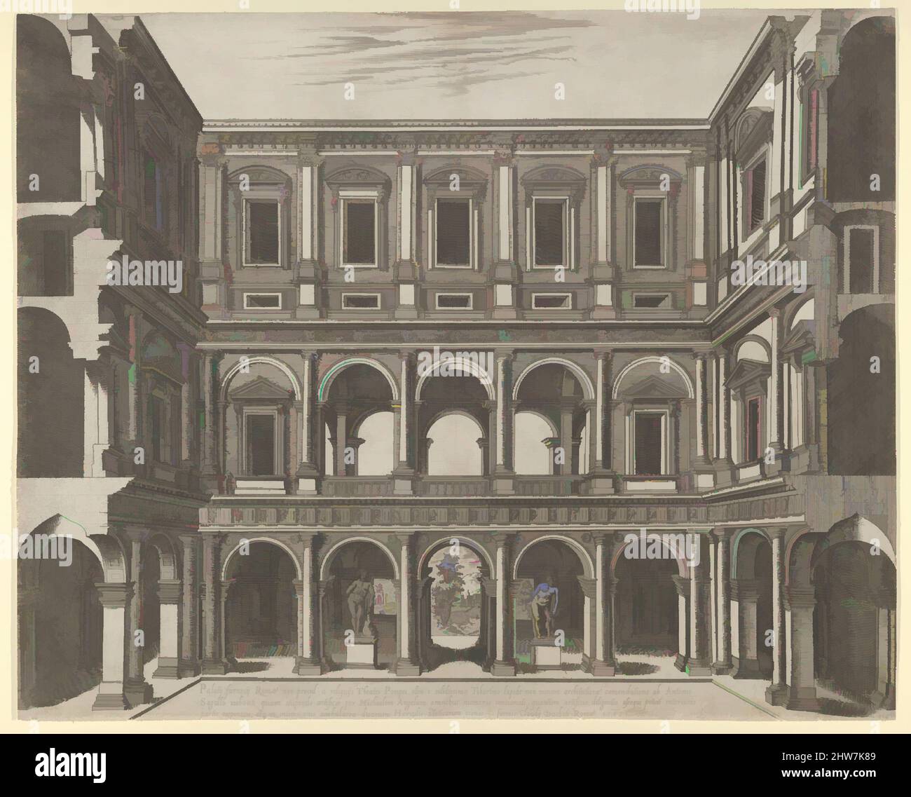 Arte ispirata a Speculum Romanae Magnificentiae: Palazzo Farnese interno, 1585, incisione e incisione, foglio: 15 3/8 x 19 1/16 pollici. (39 x 48,4 cm), stampe, Anonymous, opere classiche modernizzate da Artotop con un tuffo di modernità. Forme, colore e valore, impatto visivo accattivante sulle emozioni artistiche attraverso la libertà delle opere d'arte in modo contemporaneo. Un messaggio senza tempo che persegue una nuova direzione selvaggiamente creativa. Artisti che si rivolgono al supporto digitale e creano l'NFT Artotop Foto Stock