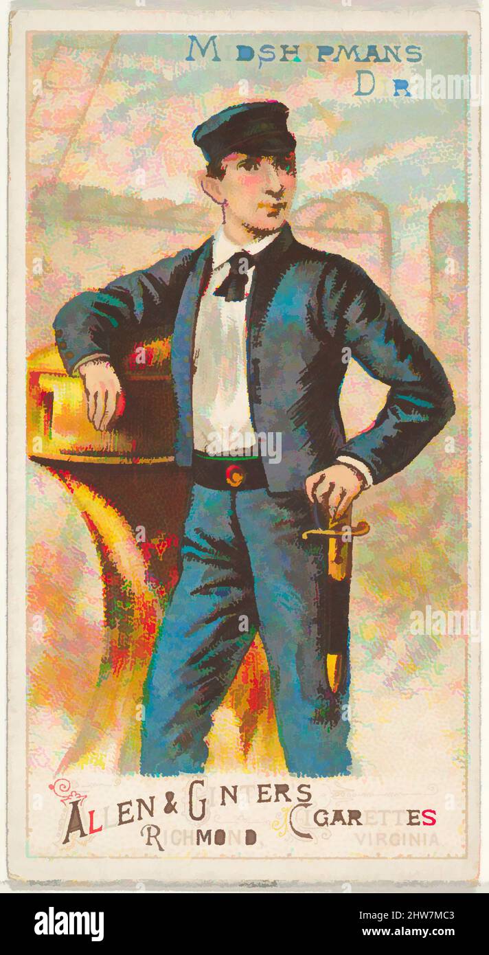 Art Inspired by Dirk di Midshipman, from the Arms of All Nations series (N3) for Allen & Ginter Cigarettes Brands, 1887, Commercial color lithograph, Sheet: 2 3/4 x 1 1/2 in. (7 x 3,8 cm), carte commerciali della serie 'Arms of All Nations' (N3), pubblicato nel 1887 in una serie di 50 carte a, opere classiche modernizzate da Artotop con un tuffo di modernità. Forme, colore e valore, impatto visivo accattivante sulle emozioni artistiche attraverso la libertà delle opere d'arte in modo contemporaneo. Un messaggio senza tempo che persegue una nuova direzione selvaggiamente creativa. Artisti che si rivolgono al supporto digitale e creano l'NFT Artotop Foto Stock