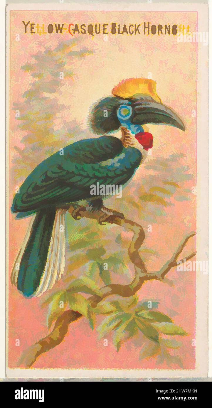 Art Inspired by Yellow-Casque Black Hornbill, from the Birds of the Tropics series (N5) for Allen & Ginter Cigarettes Brands, 1889, Commercial color lithograph, Sheet: 2 3/4 x 1 1/2 in. (7 x 3,8 cm), carte commerciali della serie 'Birds of the Tropics' (N5), pubblicato nel 1889 in una serie di opere classiche modernizzate da Artotop con un tuffo di modernità. Forme, colore e valore, impatto visivo accattivante sulle emozioni artistiche attraverso la libertà delle opere d'arte in modo contemporaneo. Un messaggio senza tempo che persegue una nuova direzione selvaggiamente creativa. Artisti che si rivolgono al supporto digitale e creano l'NFT Artotop Foto Stock