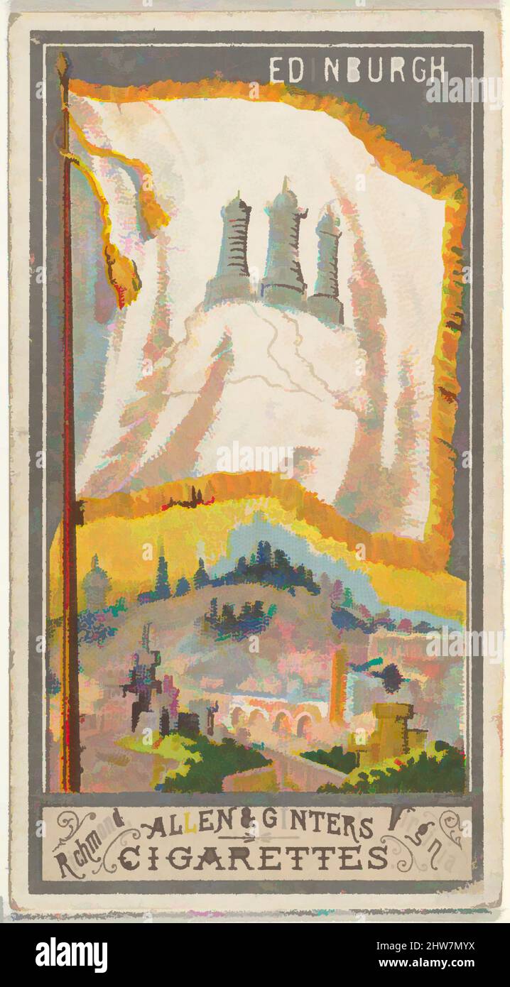 Art Inspired by Edinburgh, from the City Flags series (N6) for Allen & Ginter Cigarettes Brands, 1887, Commercial color litograph, Sheet: 2 3/4 x 1 1/2 in. (7 x 3,8 cm), carte commerciali della serie 'City Flags' (N6), emesse nel 1887 in una serie di 50 carte per promuovere Allen & Ginter, opere classiche modernizzate da Artotop con un tuffo di modernità. Forme, colore e valore, impatto visivo accattivante sulle emozioni artistiche attraverso la libertà delle opere d'arte in modo contemporaneo. Un messaggio senza tempo che persegue una nuova direzione selvaggiamente creativa. Artisti che si rivolgono al supporto digitale e creano l'NFT Artotop Foto Stock