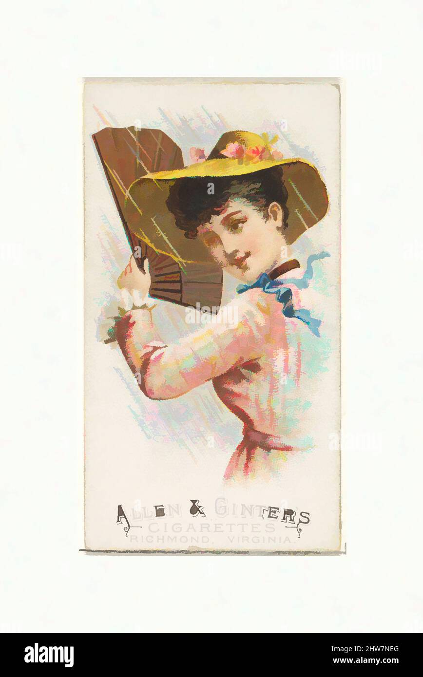 Art Inspired by Plate 13, from the fans of the period series (N7) for Allen & Ginter Cigarettes Brands, 1889, Commercial color lithograph, Sheet: 2 3/4 x 1 1/2 in. (7 x 3,8 cm), carte commerciali della serie 'Fans of the Period' (N7), emesse nel 1889 in una serie di 50 carte da promuovere, opere classiche modernizzate da Artotop con un tuffo di modernità. Forme, colore e valore, impatto visivo accattivante sulle emozioni artistiche attraverso la libertà delle opere d'arte in modo contemporaneo. Un messaggio senza tempo che persegue una nuova direzione selvaggiamente creativa. Artisti che si rivolgono al supporto digitale e creano l'NFT Artotop Foto Stock