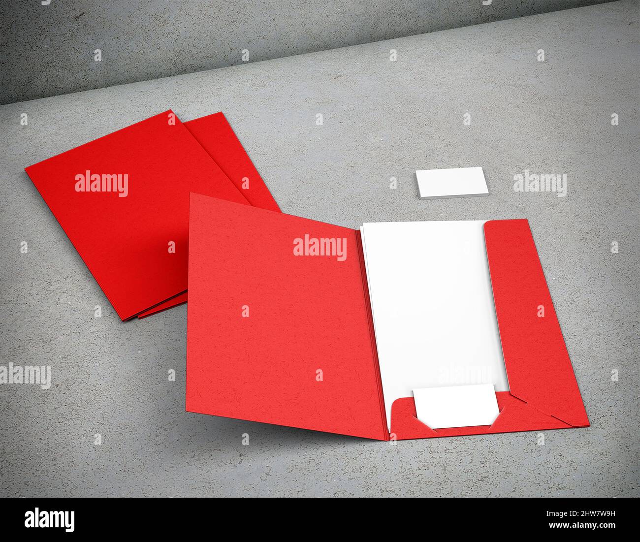 Mockup cartella file su sfondo grigio rendering 3D Foto Stock