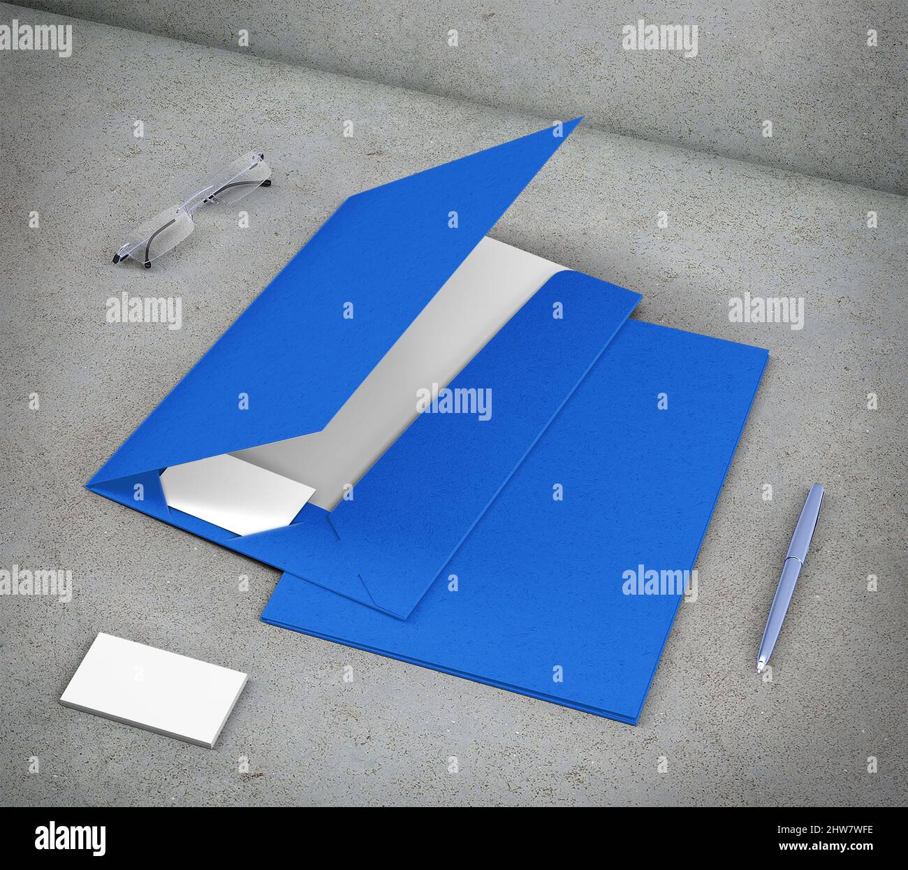 Mockup cartella file su sfondo grigio rendering 3D Foto Stock