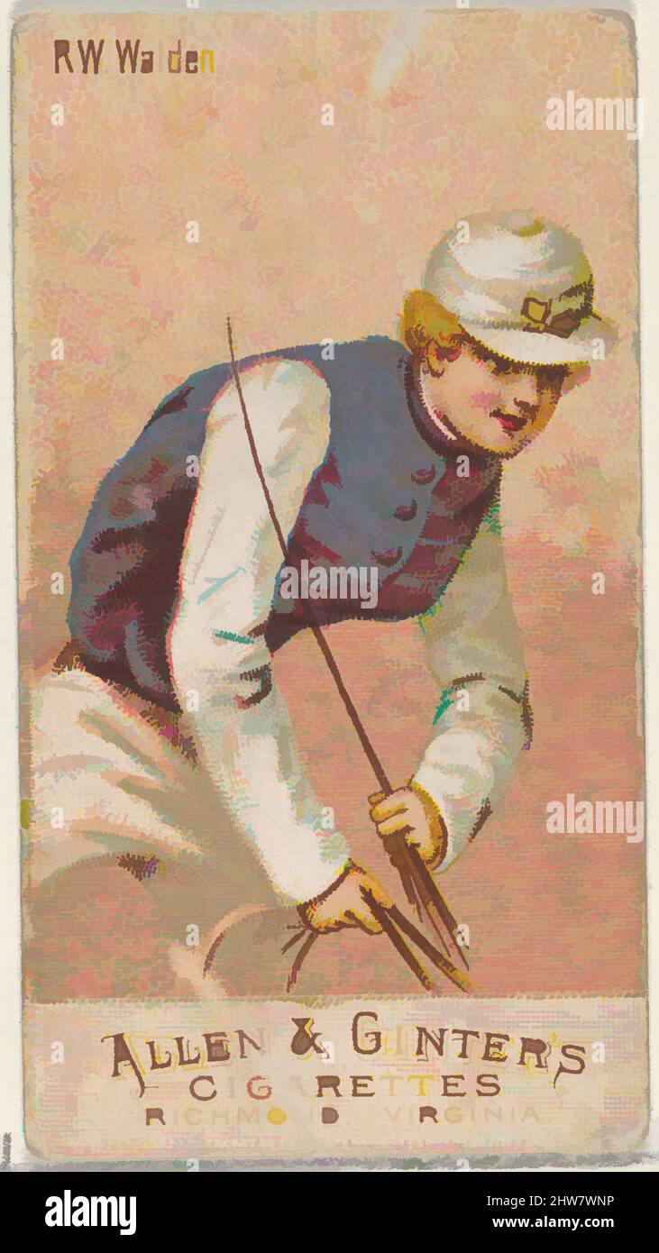 Arte ispirata da R.W. Walden, della serie Racing Colors of the World (N22b) per sigarette Allen & Ginter, 1888, litografia commerciale a colori, foglio: 2 3/4 x 1 1/2 pollici (7 x 3,8 cm), carte commerciali della serie 'Racing Colors of the World' (N22b), emesse nel 1888 in un set di 50 carte, opere classiche modernizzate da Artotop con un tuffo di modernità. Forme, colore e valore, impatto visivo accattivante sulle emozioni artistiche attraverso la libertà delle opere d'arte in modo contemporaneo. Un messaggio senza tempo che persegue una nuova direzione selvaggiamente creativa. Artisti che si rivolgono al supporto digitale e creano l'NFT Artotop Foto Stock