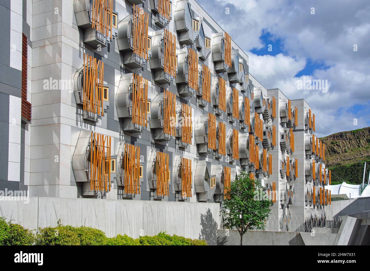 Architettura moderna del Parlamento scozzese, Holyrood, Edimburgo, Lothian, Scozia, Regno Unito Foto Stock