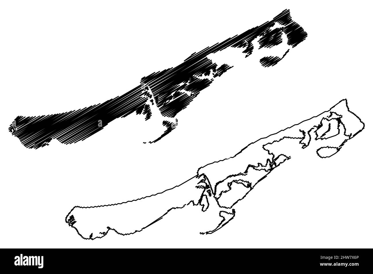 Carmen Island (Stati Uniti del Messico, Messico, Stato di Campeche, Nord America, Golfo del Messico) illustrazione vettoriale della mappa, schizzo di scricchiolo Ciudad del Carme Illustrazione Vettoriale