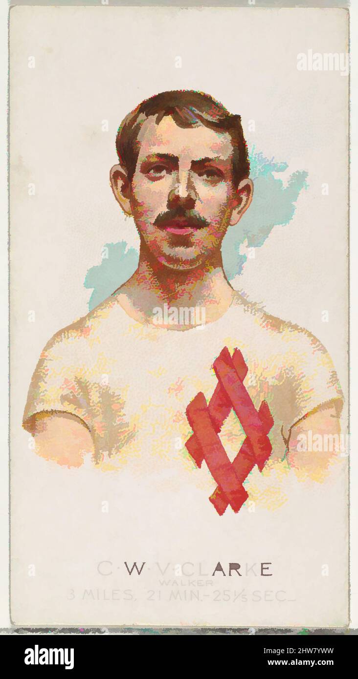 Arte ispirata a C.W.V. Clarke, Walker, della World's Champions, Serie 2 (N29) per sigarette Allen & Ginter, 1888, litografia commerciale a colori, foglio: 2 3/4 x 1 1/2 poll. (7 x 3,8 cm), carte commerciali da 'campioni del mondo', Serie 2 (N29), pubblicato nel 1888 in un set di 50 carte per promuovere, opere classiche modernizzate da Artotop con un tuffo di modernità. Forme, colore e valore, impatto visivo accattivante sulle emozioni artistiche attraverso la libertà delle opere d'arte in modo contemporaneo. Un messaggio senza tempo che persegue una nuova direzione selvaggiamente creativa. Artisti che si rivolgono al supporto digitale e creano l'NFT Artotop Foto Stock