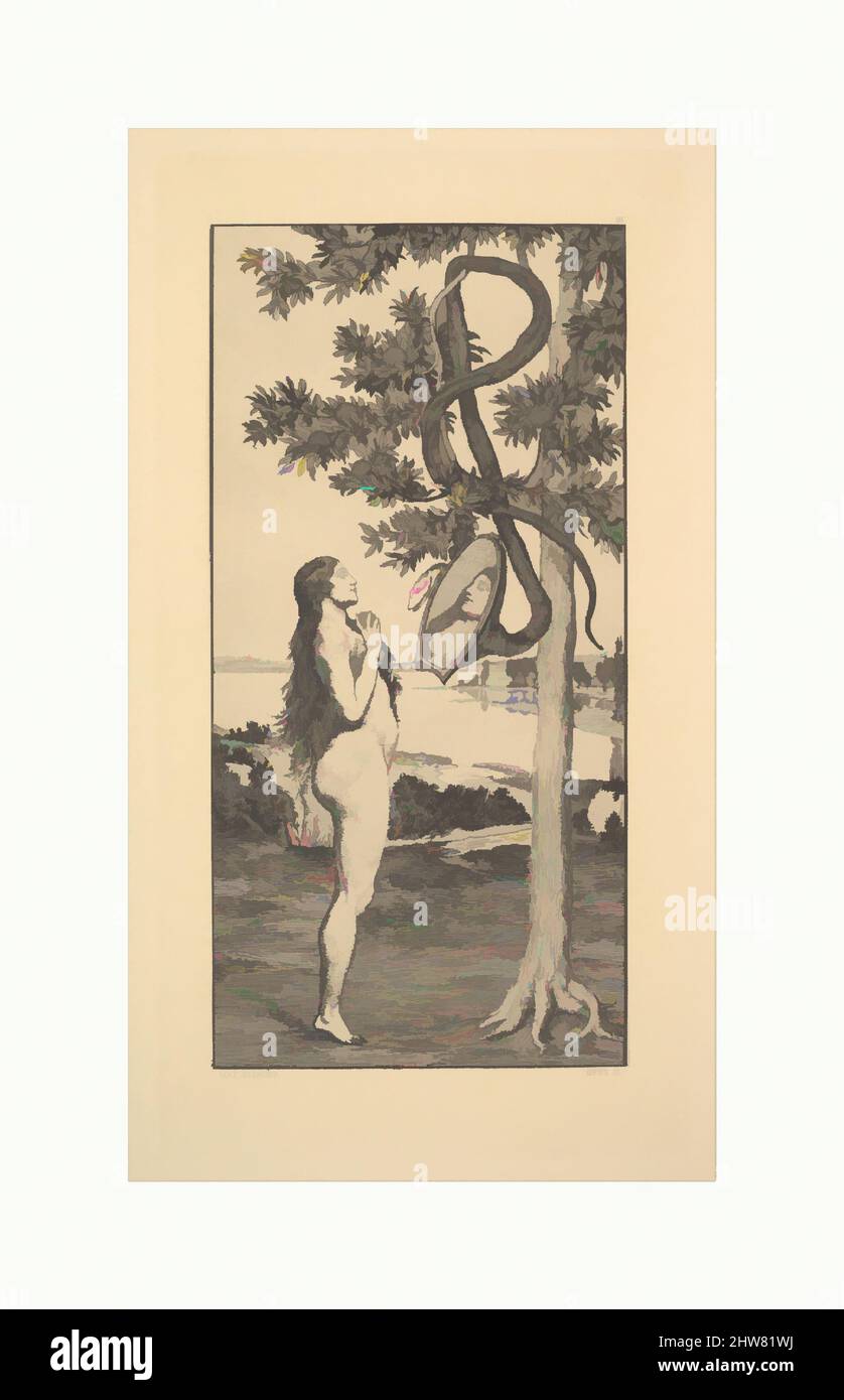 Arte ispirata da Die Schlange di Eva und die Zukunft (Rad.-Werk III), 1898, incisione; nono stato di nove, piastra: 11 9/16 x 6 1/8 pollici (29,4 x 15,5 cm), stampe, Max Klinger (tedesco, Lipsia 1857–1920 Großjena, opere classiche modernizzate da Artotop con un tuffo di modernità. Forme, colore e valore, impatto visivo accattivante sulle emozioni artistiche attraverso la libertà delle opere d'arte in modo contemporaneo. Un messaggio senza tempo che persegue una nuova direzione selvaggiamente creativa. Artisti che si rivolgono al supporto digitale e creano l'NFT Artotop Foto Stock