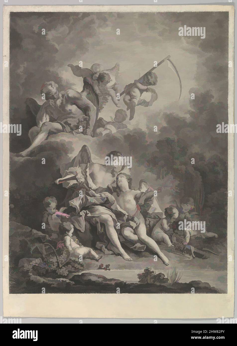 Arte ispirata a l'hymen et l'Amour (hymen e Cupid), 18th secolo, incisione e incisione, foglio: 19 1/2 x 14 7/16 in. (49,5 x 36,6 cm), stampe, dopo Francois Boucher (francese, Parigi 1703–1770 Parigi, opere classiche modernizzate da Artotop con un tuffo di modernità. Forme, colore e valore, impatto visivo accattivante sulle emozioni artistiche attraverso la libertà delle opere d'arte in modo contemporaneo. Un messaggio senza tempo che persegue una nuova direzione selvaggiamente creativa. Artisti che si rivolgono al supporto digitale e creano l'NFT Artotop Foto Stock