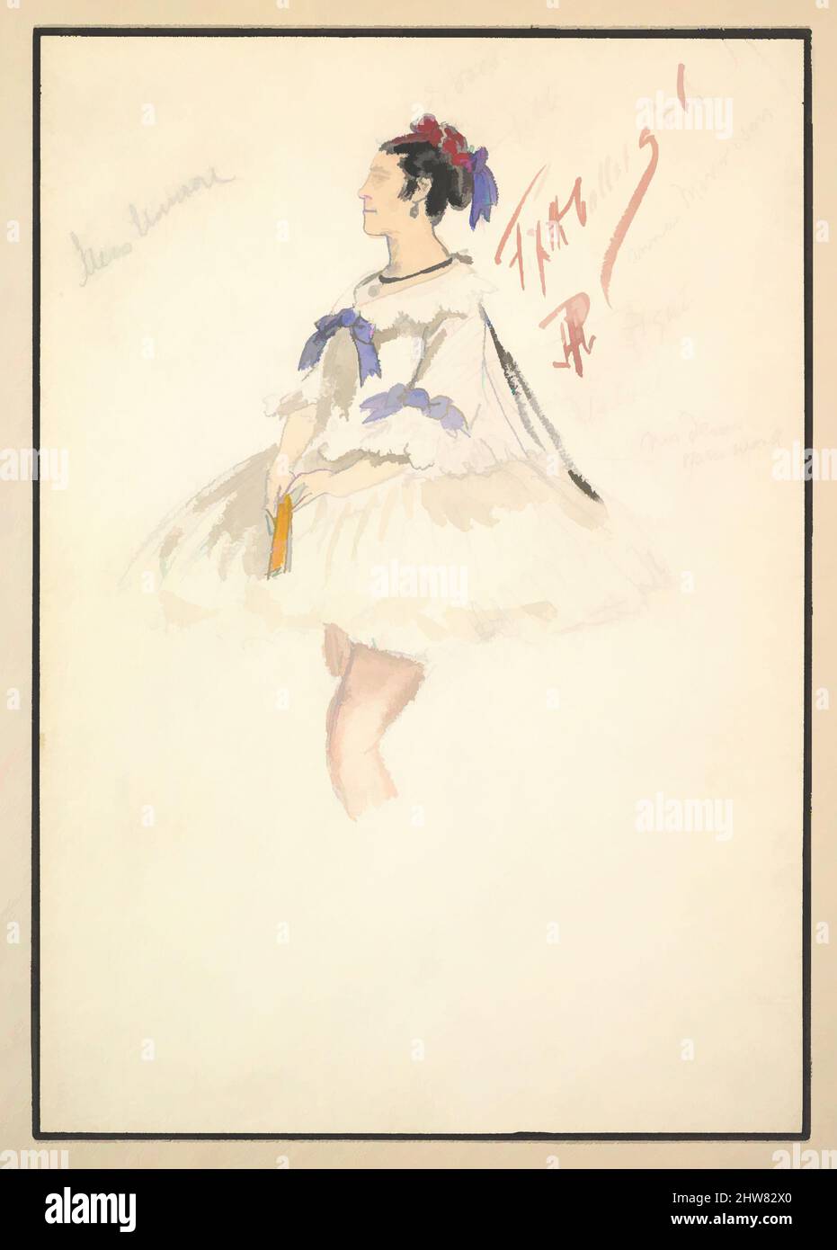 Arte ispirata al Costume Design per "Fifth Ballet Girl" (abito bianco corto), 1901, Watercolours su grafite, Monte: 11 1/16 x 8 1/8 poll. (28,1 x 20,6 cm), Percy Anderson (British, 1850/51–1928 London), Design per il costume di 'Fifth Ballet Girl' per il gioco 'Captain Jinks of the, opere classiche modernizzate da Artotop con un tuffo di modernità. Forme, colore e valore, impatto visivo accattivante sulle emozioni artistiche attraverso la libertà delle opere d'arte in modo contemporaneo. Un messaggio senza tempo che persegue una nuova direzione selvaggiamente creativa. Artisti che si rivolgono al supporto digitale e creano l'NFT Artotop Foto Stock