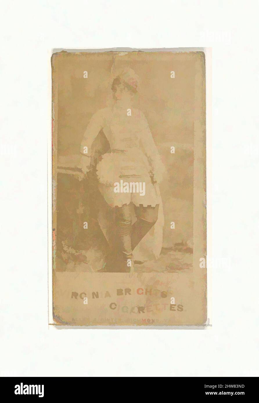 Arte ispirata da Card 447, Dana Willy, della serie Actors and Actres (N45, Type 1) per le sigarette Virginia Brights, ca. 1888, fotografia albume, foglio: 2 3/4 x 1 3/8 pollici (7 x 3,5 cm), carte commerciali della serie 'Actors and Attres' (N45, Type 1), emesse circa 1888 di Allen, opere classiche modernizzate da Artotop con un tuffo di modernità. Forme, colore e valore, impatto visivo accattivante sulle emozioni artistiche attraverso la libertà delle opere d'arte in modo contemporaneo. Un messaggio senza tempo che persegue una nuova direzione selvaggiamente creativa. Artisti che si rivolgono al supporto digitale e creano l'NFT Artotop Foto Stock