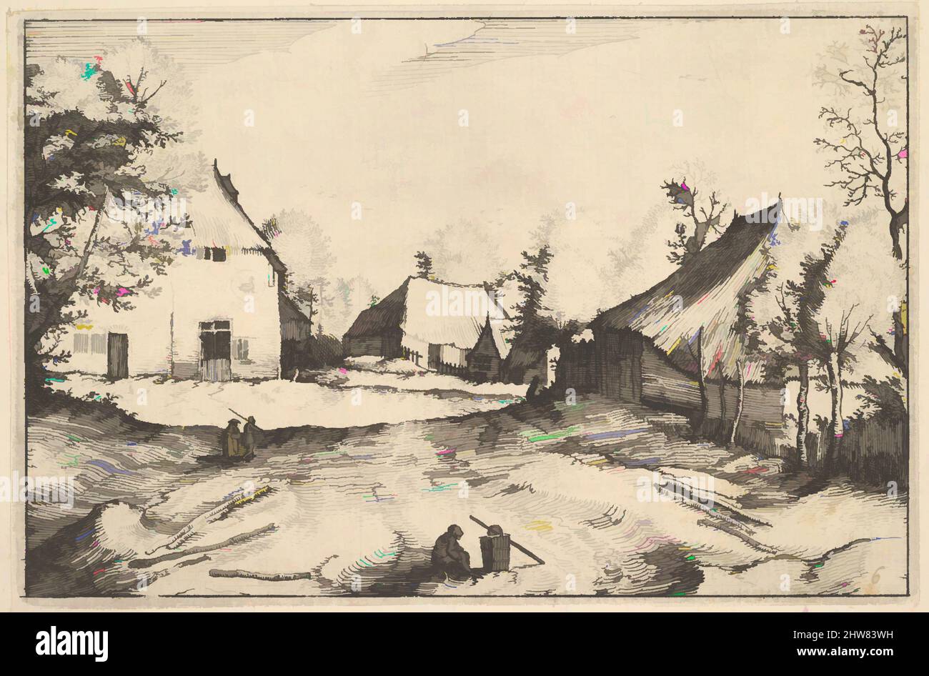 Arte ispirata alla locanda di Swan da Regiunculae et Villae aliquot Ducatus Brabantiae, ca. 1610, incisione, piastra: 4 1/8 x 6 3/16 poll. (10,5 x 15,7 cm), stampe, Claes Jansz. Visscher (olandese, Amsterdam 1586–1652 Amsterdam), dopo il Maestro dei piccoli paesaggi (Netherlandish, 16th, opere classiche modernizzate da Artotop con un tuffo di modernità. Forme, colore e valore, impatto visivo accattivante sulle emozioni artistiche attraverso la libertà delle opere d'arte in modo contemporaneo. Un messaggio senza tempo che persegue una nuova direzione selvaggiamente creativa. Artisti che si rivolgono al supporto digitale e creano l'NFT Artotop Foto Stock