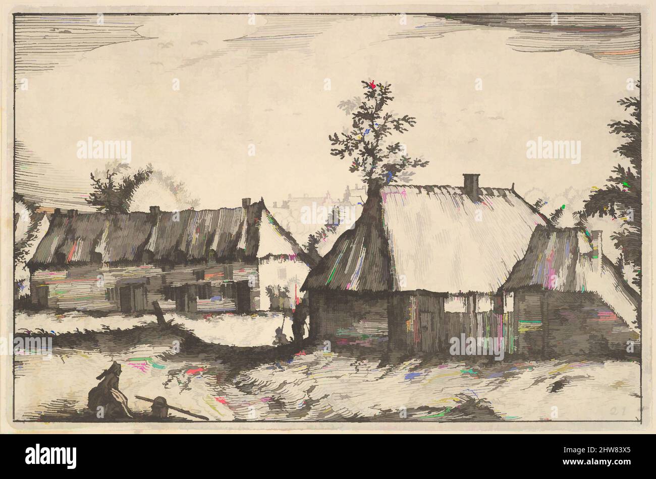 Arte ispirata a grandi capannoni di Regiunculae et Villae aliquot Ducatus Brabantiae, ca. 1610, incisione, piastra: 4 1/8 x 6 3/16 poll. (10,5 x 15,7 cm), stampe, Claes Jansz. Visscher (olandese, Amsterdam 1586–1652 Amsterdam), dopo il Maestro dei piccoli Paesaggi (Netherlandish, 16th secolo, opere classiche modernizzate da Artotop con un tuffo di modernità. Forme, colore e valore, impatto visivo accattivante sulle emozioni artistiche attraverso la libertà delle opere d'arte in modo contemporaneo. Un messaggio senza tempo che persegue una nuova direzione selvaggiamente creativa. Artisti che si rivolgono al supporto digitale e creano l'NFT Artotop Foto Stock