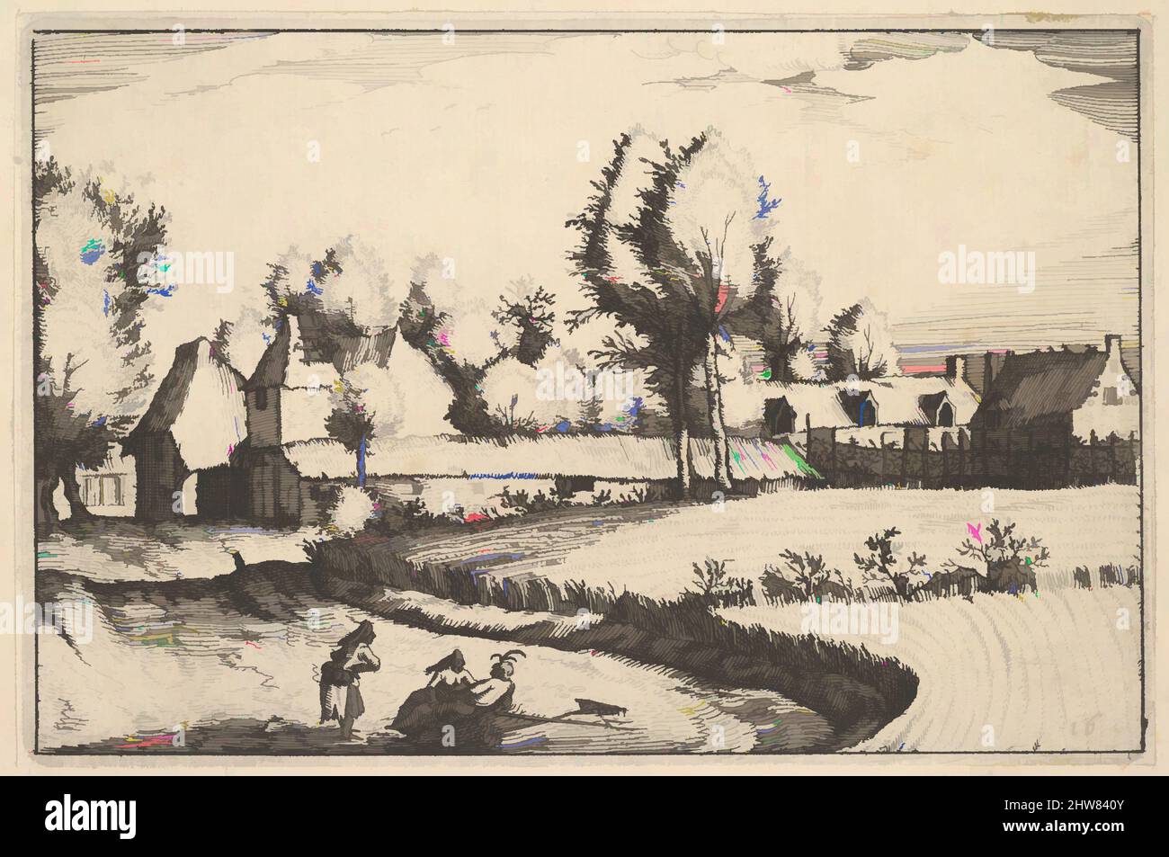 Arte ispirata da strada lungo un campo da Regiunculae et Villae aliquot Ducatus Brabantiae, ca. 1610, incisione, piastra: 4 1/8 x 6 3/16 poll. (10,5 x 15,7 cm), stampe, Claes Jansz. Visscher (olandese, Amsterdam 1586–1652 Amsterdam), dopo il Maestro dei piccoli paesaggi (Netherlandish, 16th, opere classiche modernizzate da Artotop con un tuffo di modernità. Forme, colore e valore, impatto visivo accattivante sulle emozioni artistiche attraverso la libertà delle opere d'arte in modo contemporaneo. Un messaggio senza tempo che persegue una nuova direzione selvaggiamente creativa. Artisti che si rivolgono al supporto digitale e creano l'NFT Artotop Foto Stock