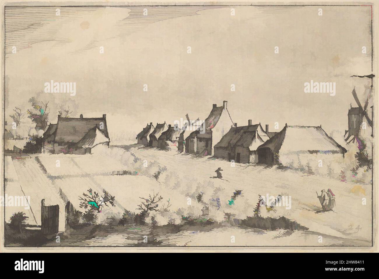 Arte ispirata da campi e una strada da Regiunculae et Villae aliquot Ducatus Brabantiae, ca. 1610, incisione, piastra: 4 1/8 x 6 3/16 poll. (10,5 x 15,7 cm), stampe, Claes Jansz. Visscher (olandese, Amsterdam 1586–1652 Amsterdam), dopo il Maestro dei piccoli paesaggi (Netherlandish, 16th, opere classiche modernizzate da Artotop con un tuffo di modernità. Forme, colore e valore, impatto visivo accattivante sulle emozioni artistiche attraverso la libertà delle opere d'arte in modo contemporaneo. Un messaggio senza tempo che persegue una nuova direzione selvaggiamente creativa. Artisti che si rivolgono al supporto digitale e creano l'NFT Artotop Foto Stock