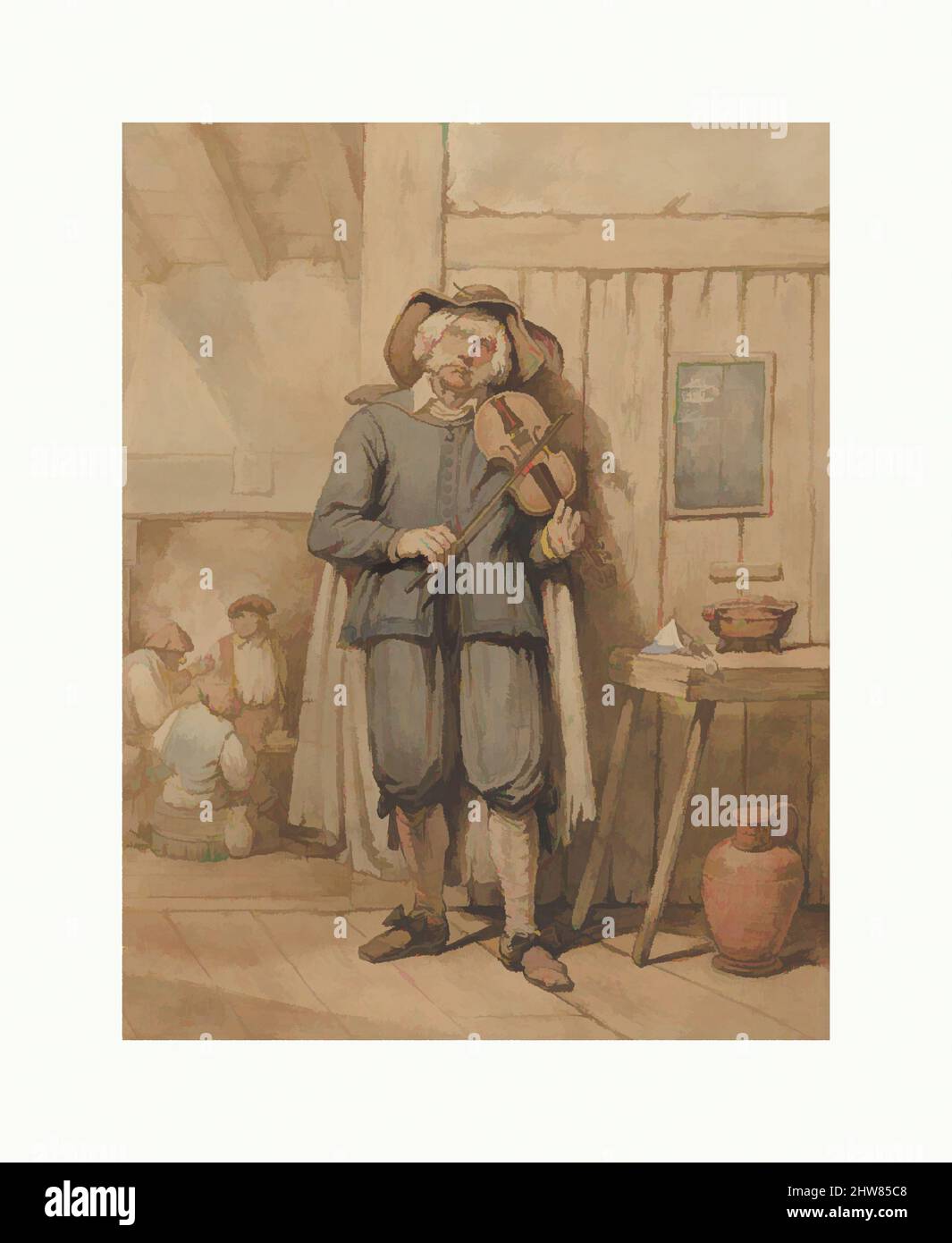 Arte ispirata da Un Fiddler in una taverna, con tre uomini sullo sfondo, metà del 19th secolo, acquerello, su grafite, foglio: 14 5/8 x 11 5/16 pollici. (37,2 x 28,7 cm), disegni, Johannes Hendrik van West (olandese, l'Aia 1803–1881 Amsterdam, opere classiche modernizzate da Artotop con un tocco di modernità. Forme, colore e valore, impatto visivo accattivante sulle emozioni artistiche attraverso la libertà delle opere d'arte in modo contemporaneo. Un messaggio senza tempo che persegue una nuova direzione selvaggiamente creativa. Artisti che si rivolgono al supporto digitale e creano l'NFT Artotop Foto Stock