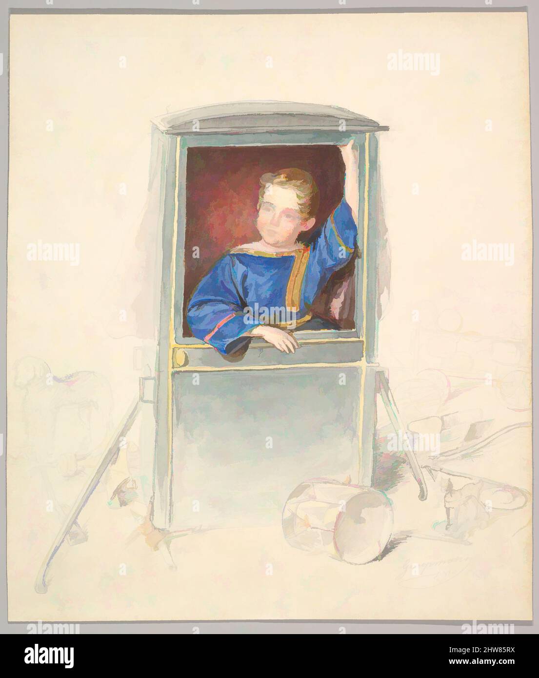 Arte ispirata dal principe Paul Clemens von Metternich come bambino, circondato da Toys, 1841, acquerello e gouache, grafite, Foglio: 8 7/16 x 7 5/16 pollici (21,5 x 18,5 cm), disegni, Rudolf Gaupmann (Austria, Vienna 1815–1877 Graz, opere classiche modernizzate da Artotop con un tuffo di modernità. Forme, colore e valore, impatto visivo accattivante sulle emozioni artistiche attraverso la libertà delle opere d'arte in modo contemporaneo. Un messaggio senza tempo che persegue una nuova direzione selvaggiamente creativa. Artisti che si rivolgono al supporto digitale e creano l'NFT Artotop Foto Stock