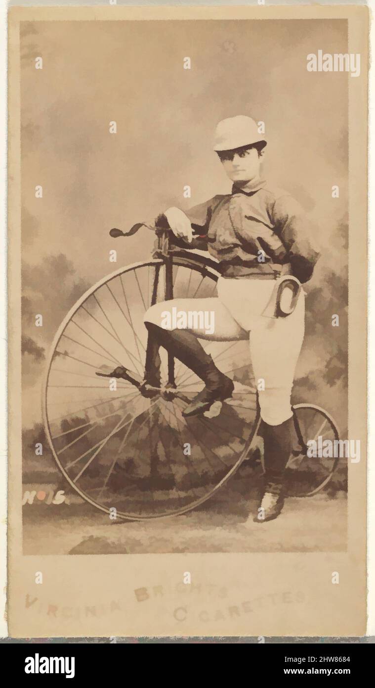 Art Inspired by Card 15, dalla serie Girl Cyclists (N49) per Virginia Blights sigarette, 1887, albumen fotografia, foglio: 2 3/4 x 1 3/8 pollici. (7 x 3,5 cm), carte commerciali della serie 'Girl Cyclists' (N49), pubblicato nel 1887 da Allen & Ginter per promuovere le sigarette Virginia Blights, opere classiche modernizzate da Artotop con un tuffo di modernità. Forme, colore e valore, impatto visivo accattivante sulle emozioni artistiche attraverso la libertà delle opere d'arte in modo contemporaneo. Un messaggio senza tempo che persegue una nuova direzione selvaggiamente creativa. Artisti che si rivolgono al supporto digitale e creano l'NFT Artotop Foto Stock