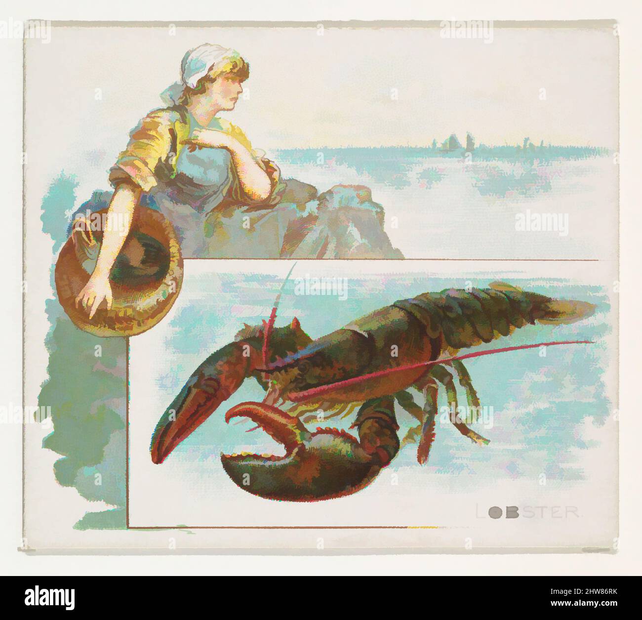 Art Inspired by Lobster, from Fish from American Waters series (N39) for Allen & Ginter Cigarettes, 1889, Commercial color litograph, Sheet: 2 7/8 x 3 1/4 in. (7,3 x 8,3 cm), carte commerciali della serie 'Fish from American Waters' (N39), emesse nel 1889 in un set di 50 carte da promuovere, opere classiche modernizzate da Artotop con un tuffo di modernità. Forme, colore e valore, impatto visivo accattivante sulle emozioni artistiche attraverso la libertà delle opere d'arte in modo contemporaneo. Un messaggio senza tempo che persegue una nuova direzione selvaggiamente creativa. Artisti che si rivolgono al supporto digitale e creano l'NFT Artotop Foto Stock