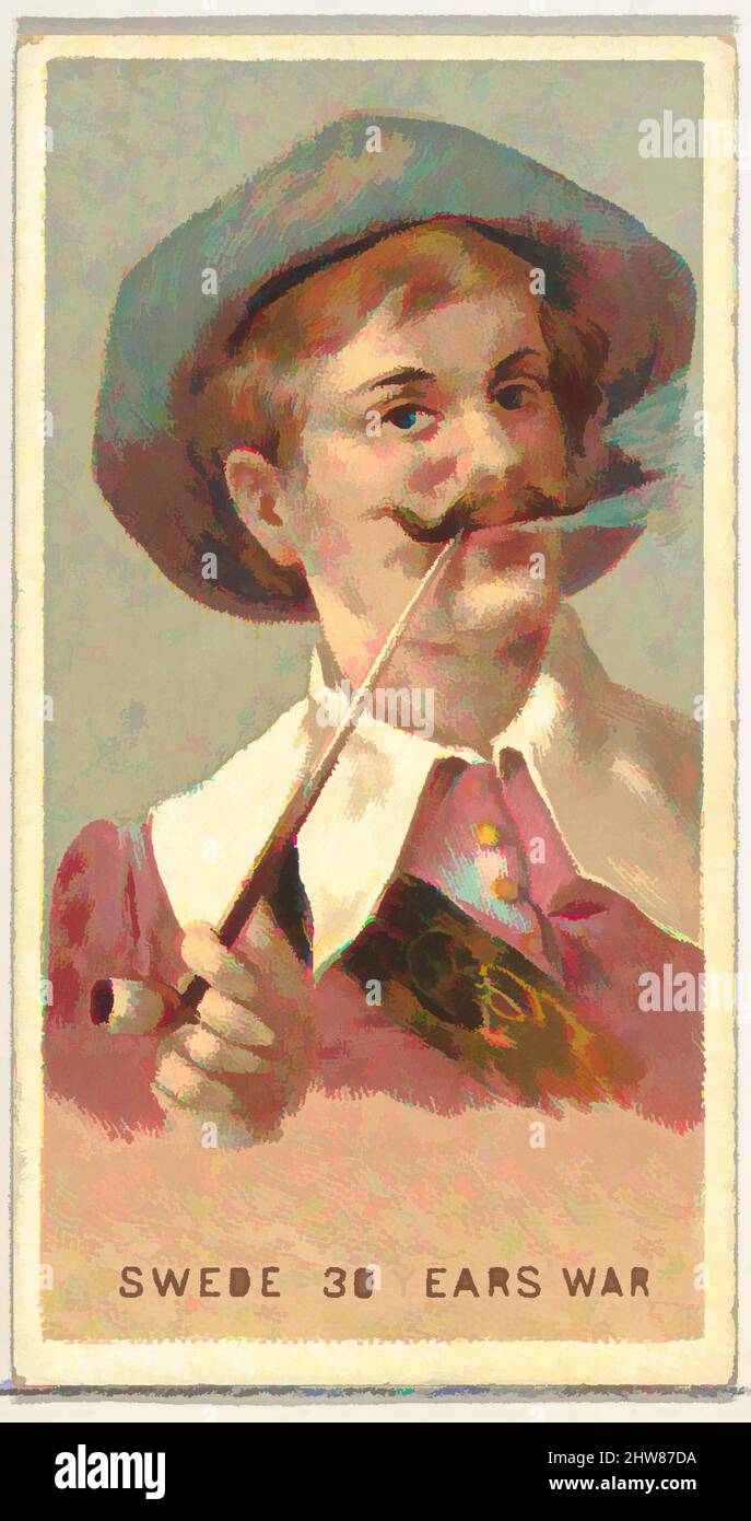 Arte ispirata da Swede nella guerra dei 30 anni, dalla serie World's Smokers (N33) per Allen & Ginter Cigarettes, 1888, litografia commerciale a colori, foglio: 2 3/4 x 1 1/2 pollici. (7 x 3,8 cm), carte commerciali della serie 'World's Smokers' (N33), emesse nel 1888 in un set di 50 carte per promuovere, opere classiche modernizzate da Artotop con un tuffo di modernità. Forme, colore e valore, impatto visivo accattivante sulle emozioni artistiche attraverso la libertà delle opere d'arte in modo contemporaneo. Un messaggio senza tempo che persegue una nuova direzione selvaggiamente creativa. Artisti che si rivolgono al supporto digitale e creano l'NFT Artotop Foto Stock