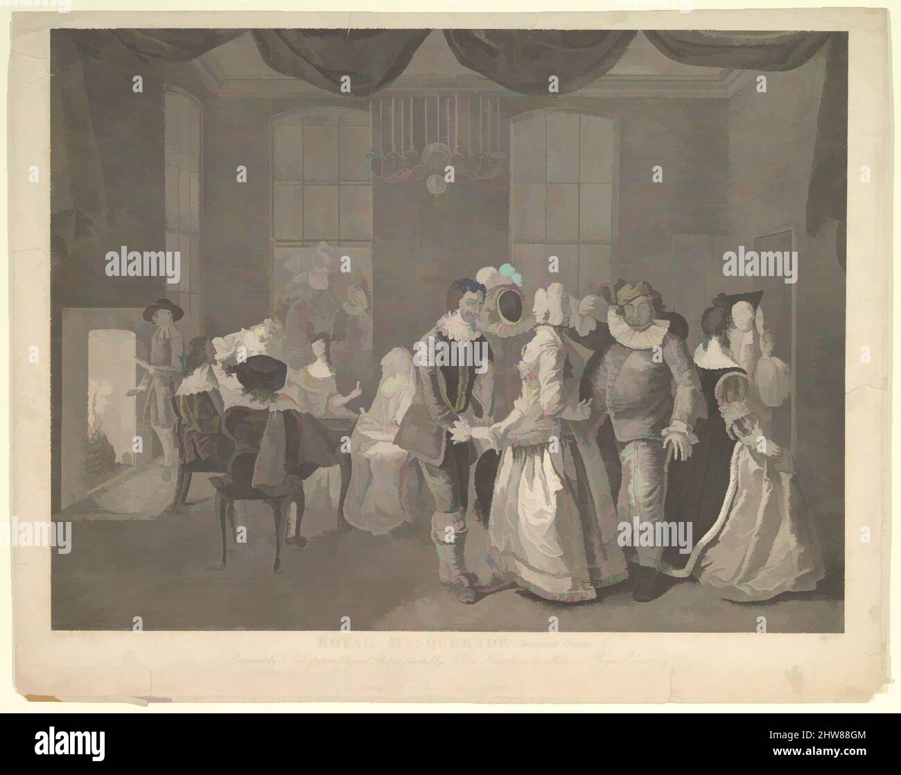 Art Inspired by Royal Masquerade Somerset House, 21 ottobre 1805, incisione, foglio: 17 15/16 x 22 5/8 poll. (45,6 x 57,5 cm), Prints, dopo William Hogarth (Londra 1697–1764 Londra, opere classiche modernizzate da Artotop con un tuffo di modernità. Forme, colore e valore, impatto visivo accattivante sulle emozioni artistiche attraverso la libertà delle opere d'arte in modo contemporaneo. Un messaggio senza tempo che persegue una nuova direzione selvaggiamente creativa. Artisti che si rivolgono al supporto digitale e creano l'NFT Artotop Foto Stock