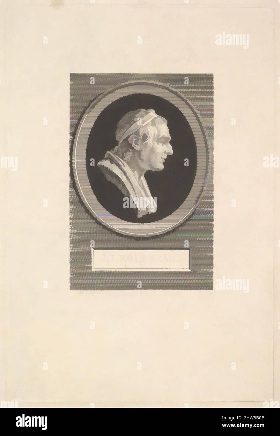 Arte ispirata dal Ritratto di Jean-Jacques Rousseau, 1801, incisione e incisione; secondo stato di quattro (Bochre), foglio: 6 3/4 x 4 1/2 pollici. (17,2 x 11,5 cm), stampe, Augustin de Saint-Aubin (francese, Parigi 1736–1807 Parigi, opere classiche modernizzate da Artotop con un tuffo di modernità. Forme, colore e valore, impatto visivo accattivante sulle emozioni artistiche attraverso la libertà delle opere d'arte in modo contemporaneo. Un messaggio senza tempo che persegue una nuova direzione selvaggiamente creativa. Artisti che si rivolgono al supporto digitale e creano l'NFT Artotop Foto Stock