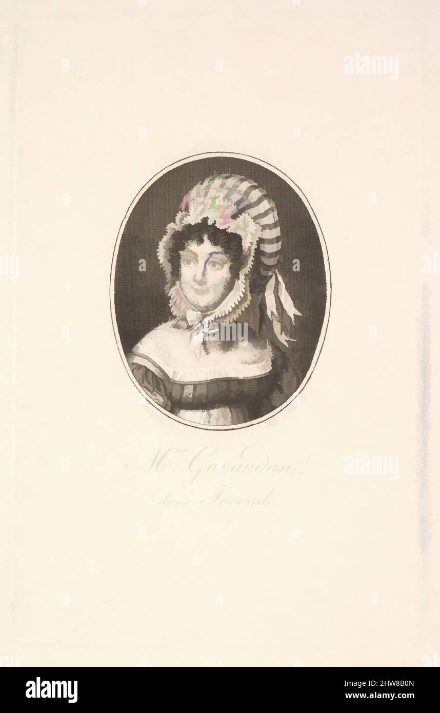 Art Inspired by Ritratto di Madame Gavaudan, incisione, foglio: 9 13/16 x 7 5/16 poll. (25 x 18,6 cm), stampe, Augustin de Saint-Aubin (francese, Parigi 1736–1807 Parigi, opere classiche modernizzate da Artotop con un tuffo di modernità. Forme, colore e valore, impatto visivo accattivante sulle emozioni artistiche attraverso la libertà delle opere d'arte in modo contemporaneo. Un messaggio senza tempo che persegue una nuova direzione selvaggiamente creativa. Artisti che si rivolgono al supporto digitale e creano l'NFT Artotop Foto Stock
