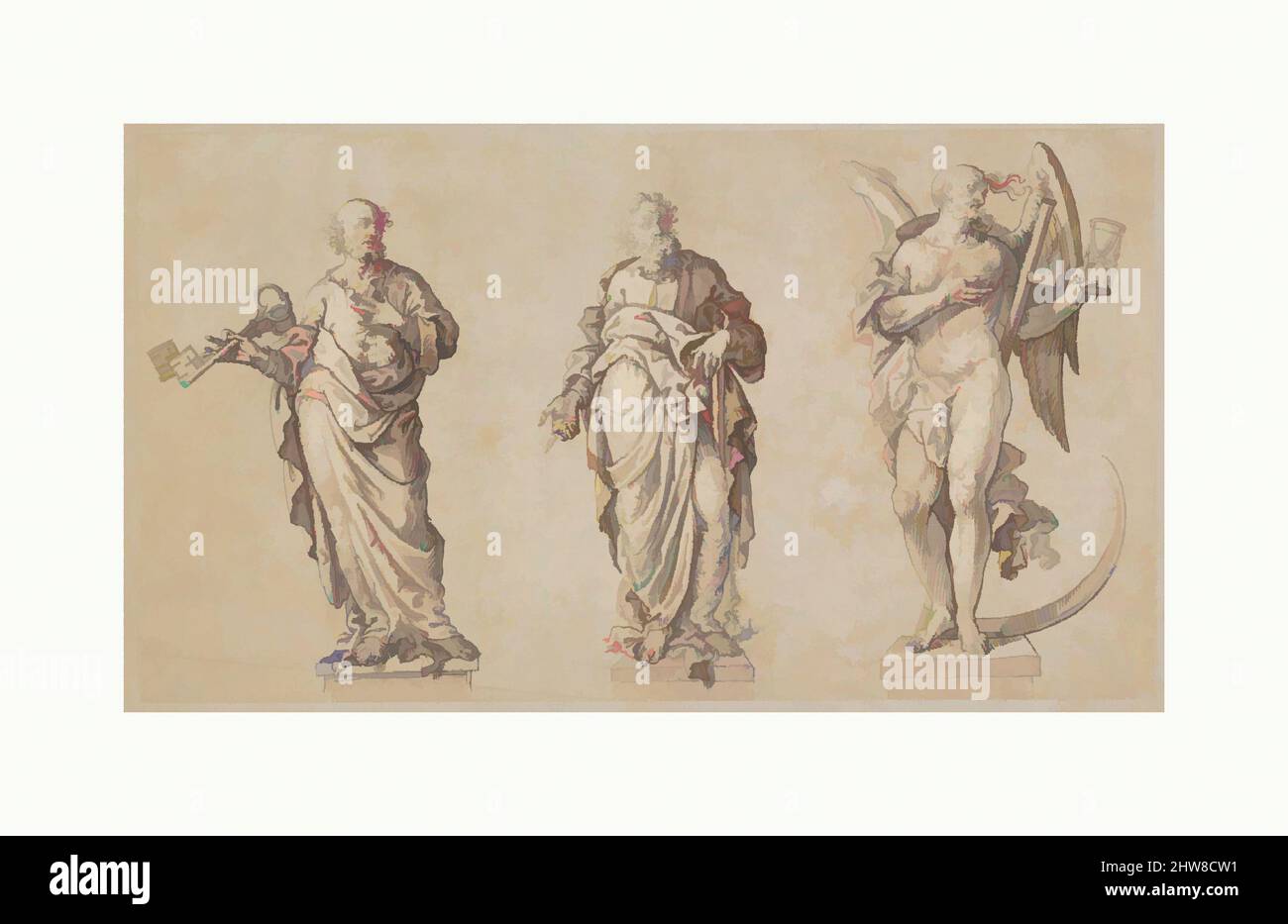 Arte ispirata da Sculpture disegni per San Pietro, San Paolo, e l'Angelo della morte, inizio 17th secolo, penna e inchiostro marrone e nero con lavaggi rosso-marrone, foglio: 5 1/2 x 9 13/16 pollici. (14 x 25 cm), disegni, anonimi, tedeschi, di Augusta o di Monaco, All'inizio del 17th secolo, opere classiche modernizzate da Artotop con un tuffo di modernità. Forme, colore e valore, impatto visivo accattivante sulle emozioni artistiche attraverso la libertà delle opere d'arte in modo contemporaneo. Un messaggio senza tempo che persegue una nuova direzione selvaggiamente creativa. Artisti che si rivolgono al supporto digitale e creano l'NFT Artotop Foto Stock Arte ispirata da Sculpture disegni per San Pietro, San Paolo, e l'Angelo della morte, inizio 17th secolo, penna e inchiostro marrone e nero con lavaggi rosso-marrone, foglio: 5 1/2 x 9 13/16 pollici. (14 x 25 cm), disegni, anonimi, tedeschi, di Augusta o di Monaco, All'inizio del 17th secolo, opere classiche modernizzate da Artotop con un tuffo di modernità. Forme, colore e valore, impatto visivo accattivante sulle emozioni artistiche attraverso la libertà delle opere d'arte in modo contemporaneo. Un messaggio senza tempo che persegue una nuova direzione selvaggiamente creativa. Artisti che si rivolgono al supporto digitale e creano l'NFT Artotop Foto Stock