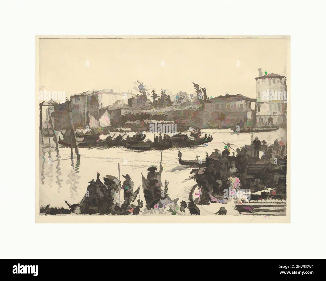Arte ispirata al giorno di nozze, Canal Grande, inizio 20th secolo, incisione, piatto: 7 11/16 x 10 13/16 pollici (19,6 x 27,5 cm), stampe, Clifford Addams (American, Woodbury, New Jersey 1876–1942, Opere classiche modernizzate da Artotop con un tocco di modernità. Forme, colore e valore, impatto visivo accattivante sulle emozioni artistiche attraverso la libertà delle opere d'arte in modo contemporaneo. Un messaggio senza tempo che persegue una nuova direzione selvaggiamente creativa. Artisti che si rivolgono al supporto digitale e creano l'NFT Artotop Foto Stock