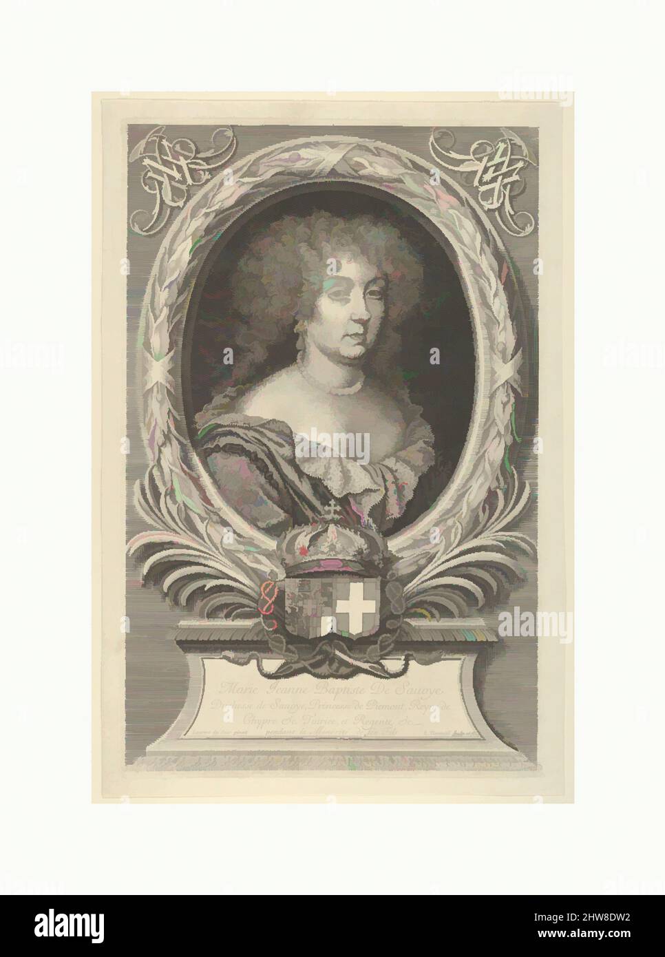 Arte ispirata da Marie Jeanne Baptiste de Savoie-Nemours, 1678, incisione; terzo stato di tre (Petitjean & Wickert), foglio: 16 1/4 x 10 13/16 in. (41,2 x 27,5 cm), Prints, Robert Nanteuil (francese, Reims 1623–1678 Parigi), dopo Laurent du Sour (francese, opere classiche modernizzate da Artotop con un tuffo di modernità. Forme, colore e valore, impatto visivo accattivante sulle emozioni artistiche attraverso la libertà delle opere d'arte in modo contemporaneo. Un messaggio senza tempo che persegue una nuova direzione selvaggiamente creativa. Artisti che si rivolgono al supporto digitale e creano l'NFT Artotop Foto Stock