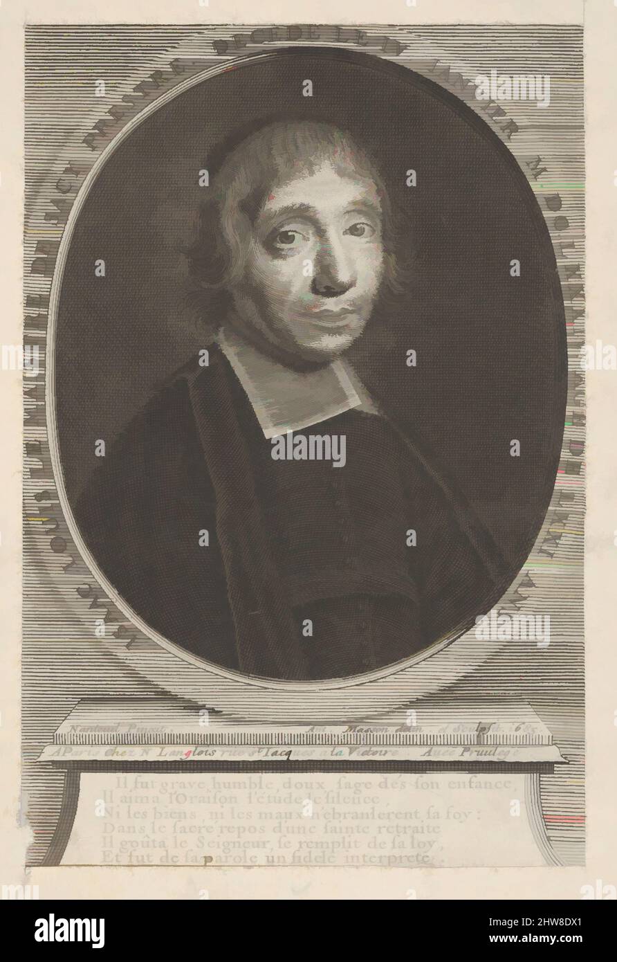 Arte ispirata da Louis-Isaac Lemaistre de Sacy, 1661, incisione; secondo stato di due (Petitjean & Wickert), foglio: 5 7/8 x 3 15/16 poll. (15 x 10 cm), Prints, Antoine Masson (francese, Loury 1636–1700 Parigi), dopo Robert Nanteuil (francese, Reims 1623–1678 Parigi, opere classiche modernizzate da Artotop con un tuffo di modernità. Forme, colore e valore, impatto visivo accattivante sulle emozioni artistiche attraverso la libertà delle opere d'arte in modo contemporaneo. Un messaggio senza tempo che persegue una nuova direzione selvaggiamente creativa. Artisti che si rivolgono al supporto digitale e creano l'NFT Artotop Foto Stock