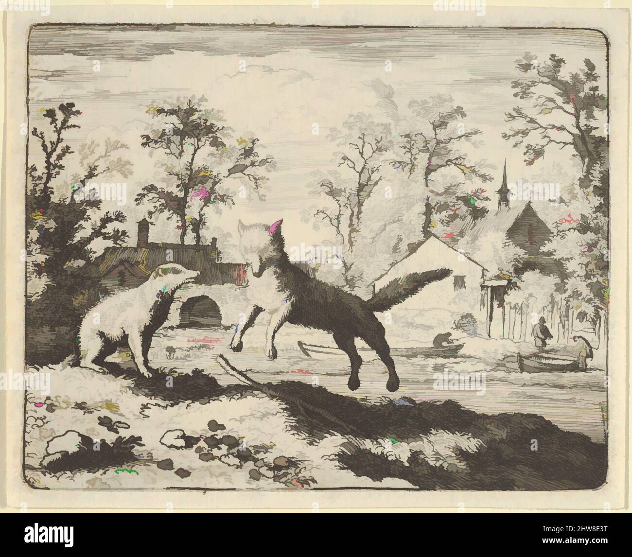 L'arte ispirata dal Badger impone come punizione per saltare tre volte sopra un bastone sul terreno da Renard the Fox di Hendrick van Alcmar, 1650–75, Engraving; quarto stato di cinque, piatto: 3 3/4 x 4 11/16 pollici. (9,5 x 11,9 cm), Prints, Allart van Everdingen (olandese, Alkmaar 1621–1675, opere classiche modernizzate da Artotop con un tuffo di modernità. Forme, colore e valore, impatto visivo accattivante sulle emozioni artistiche attraverso la libertà delle opere d'arte in modo contemporaneo. Un messaggio senza tempo che persegue una nuova direzione selvaggiamente creativa. Artisti che si rivolgono al supporto digitale e creano l'NFT Artotop Foto Stock