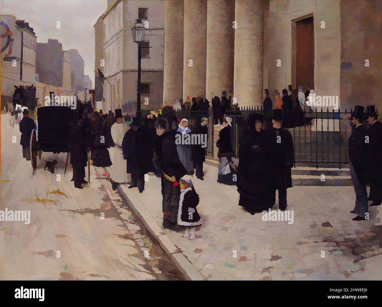 Arte ispirata dalla Domenica alla Chiesa di Saint-Philippe-du-Roule, Parigi, 1877, olio su tela, 23 3/8 x 31 7/8 pollici. (59,4 x 81 cm), dipinti, Jean Béraud (francese, San Pietroburgo 1849–1936 Parigi), quando questo dipinto è stato esposto nel Salone del 1877, è stato visto come un documento di, opere classiche modernizzate da Artotop con un tuffo di modernità. Forme, colore e valore, impatto visivo accattivante sulle emozioni artistiche attraverso la libertà delle opere d'arte in modo contemporaneo. Un messaggio senza tempo che persegue una nuova direzione selvaggiamente creativa. Artisti che si rivolgono al supporto digitale e creano l'NFT Artotop Foto Stock