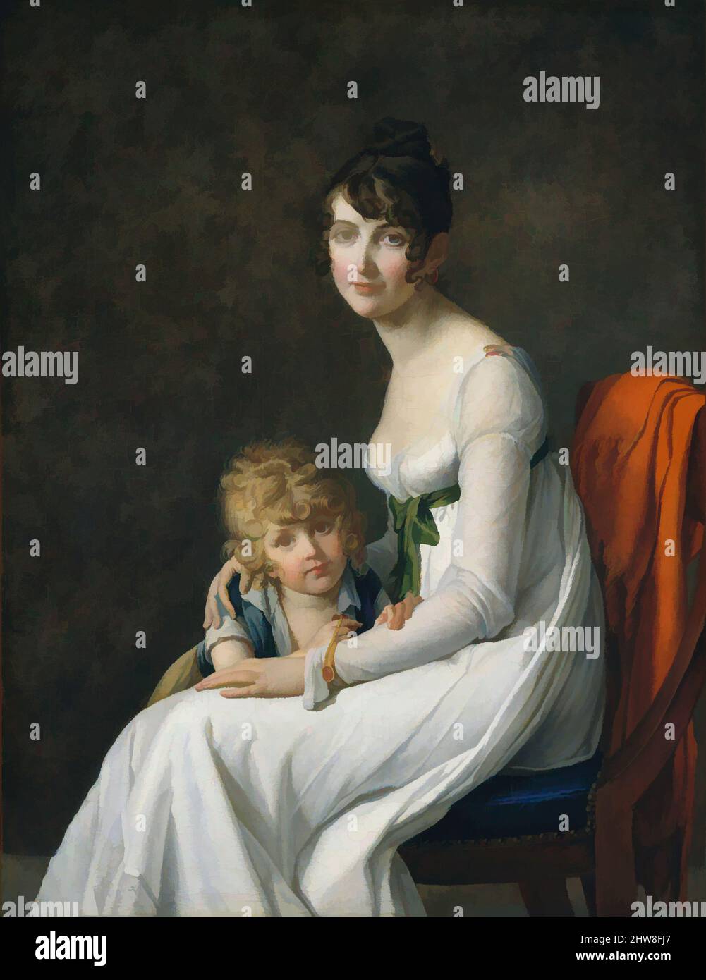 Arte ispirata a Madame Philippe Panon Desbassayns de Richemont (Jeanne Eglé Mourgue, 1778–1855) e suo Figlio, Eugène (1800–1859), 1802, olio su tela, 46 x 35 1/4 poll. (116,8 x 89,5 cm), dipinti, Marie Guillelmine Benoist (francese, Parigi 1768–1826 Parigi), Jeanne Eglé Fulcrande Catherine, opere classiche modernizzate da Artotop con un tuffo di modernità. Forme, colore e valore, impatto visivo accattivante sulle emozioni artistiche attraverso la libertà delle opere d'arte in modo contemporaneo. Un messaggio senza tempo che persegue una nuova direzione selvaggiamente creativa. Artisti che si rivolgono al supporto digitale e creano l'NFT Artotop Foto Stock