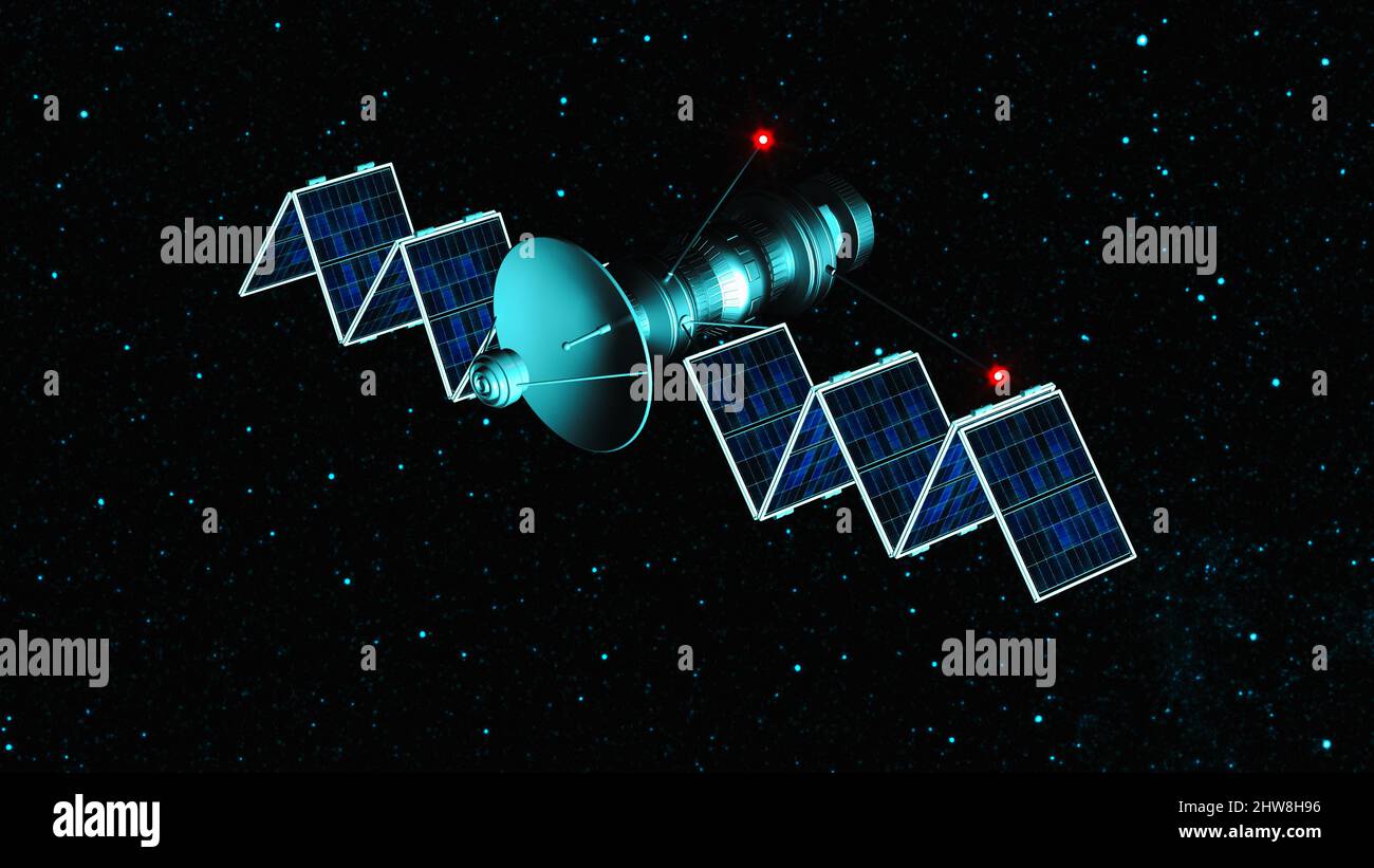 un satellite in orbita (3d rendering) Foto Stock