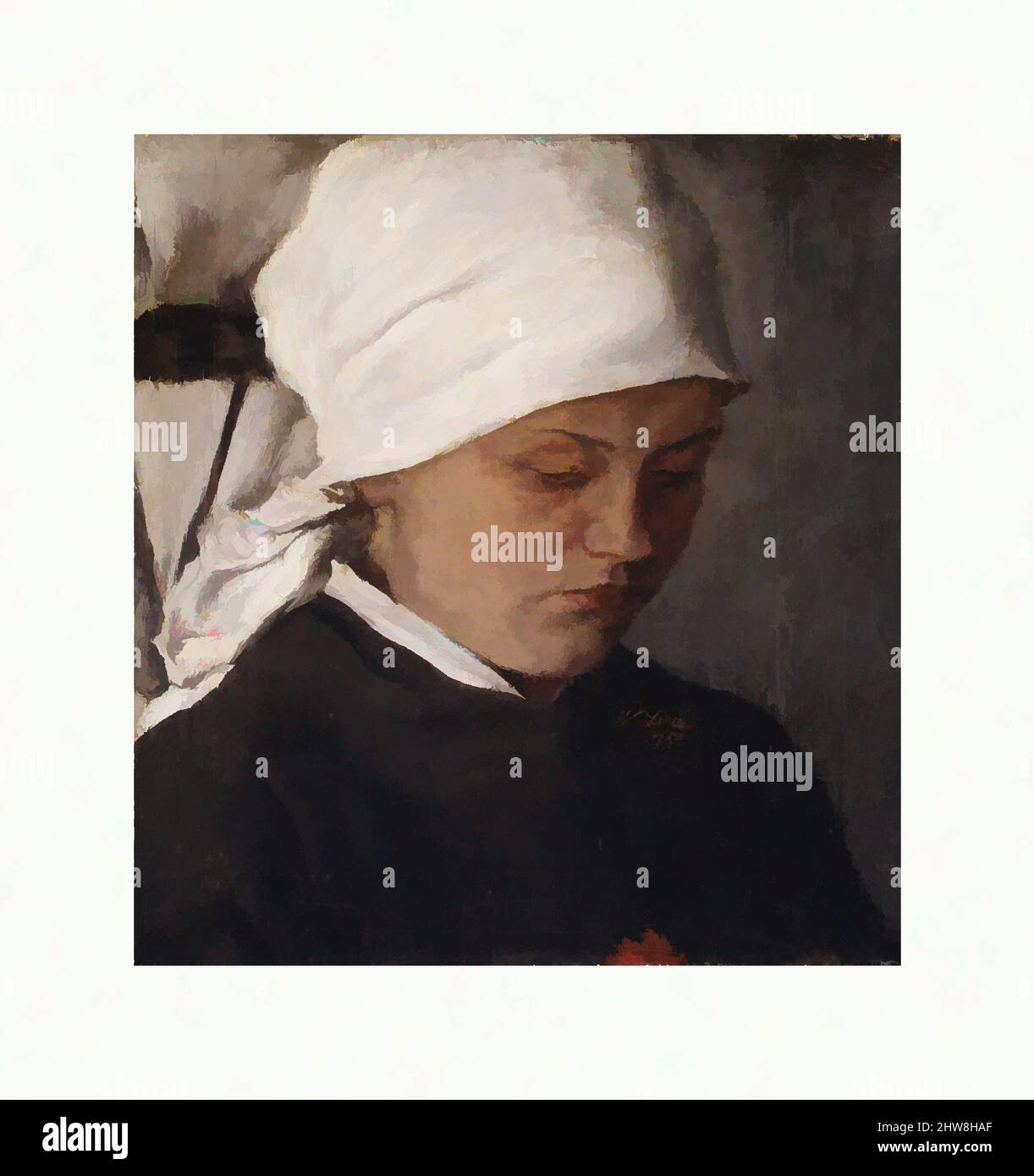 Arte ispirata da Peasant Girl con una testa bianca, 1885, olio su tela, 9 7/8 x 9 1/8 poll. (25,1 x 23,2 cm), dipinti, Wilhelm Leibl (tedesco, Colonia 1844–1900 Würzburg, opere classiche modernizzate da Artotop con un tuffo di modernità. Forme, colore e valore, impatto visivo accattivante sulle emozioni artistiche attraverso la libertà delle opere d'arte in modo contemporaneo. Un messaggio senza tempo che persegue una nuova direzione selvaggiamente creativa. Artisti che si rivolgono al supporto digitale e creano l'NFT Artotop Foto Stock